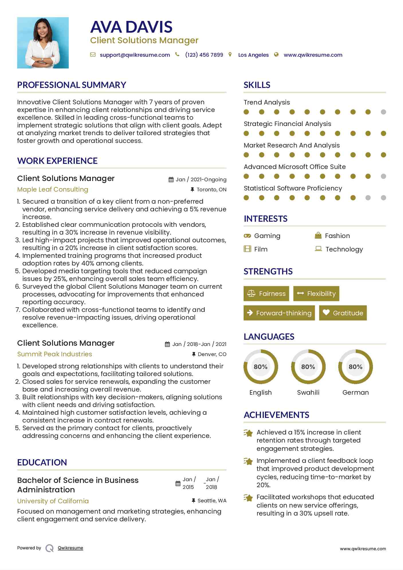 Client Solutions Manager Resume Template