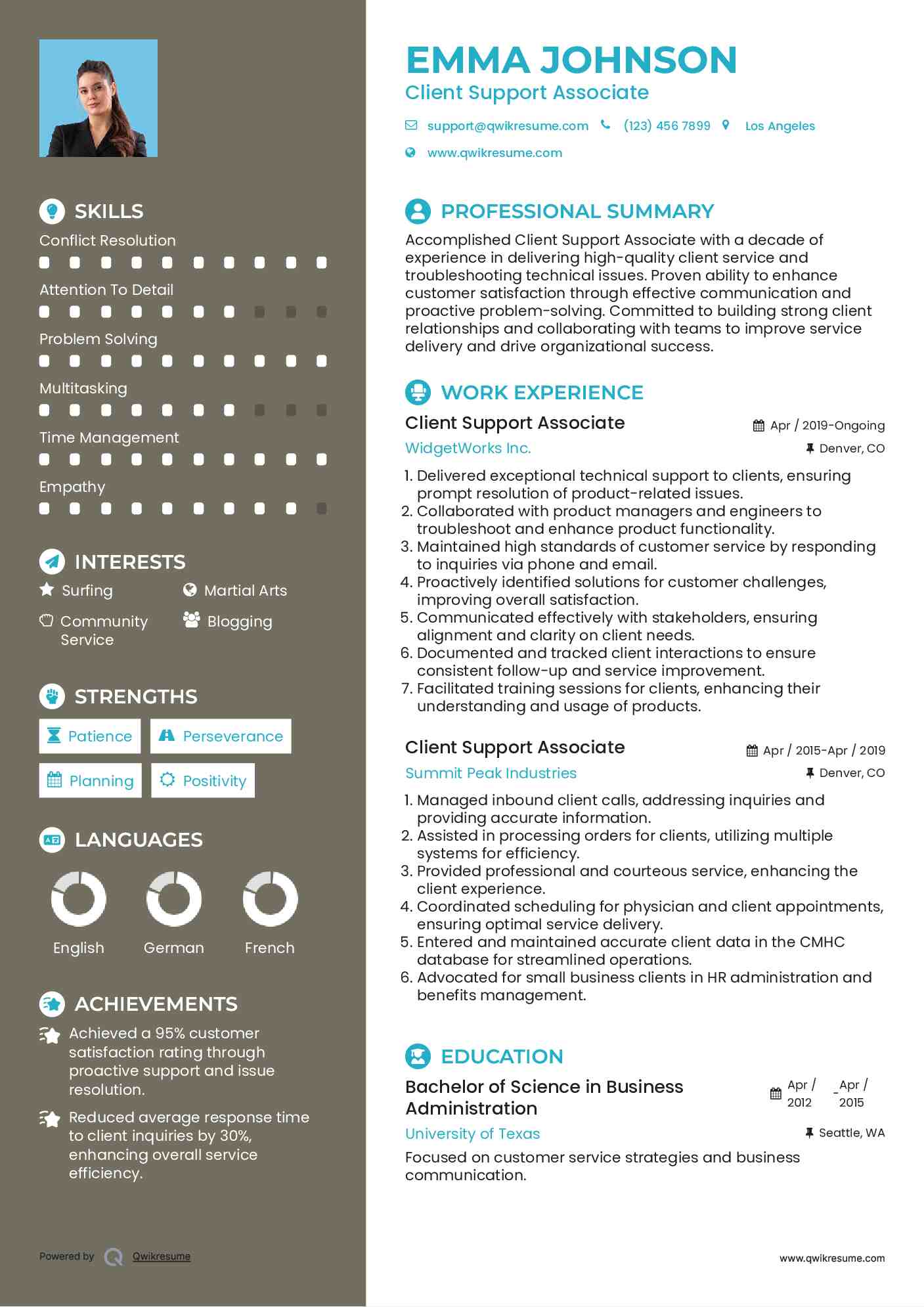 Client Support Associate Resume Sample