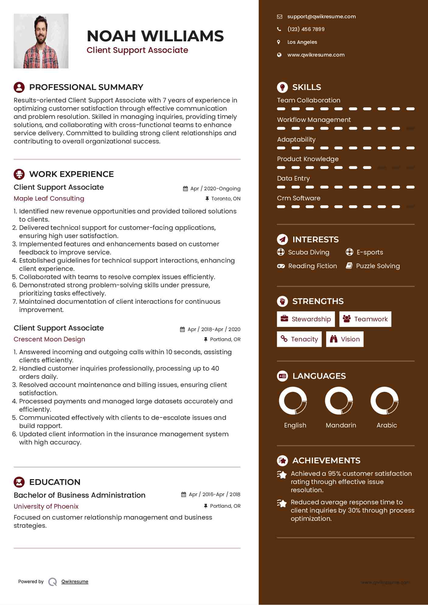 Client Support Associate Resume Model