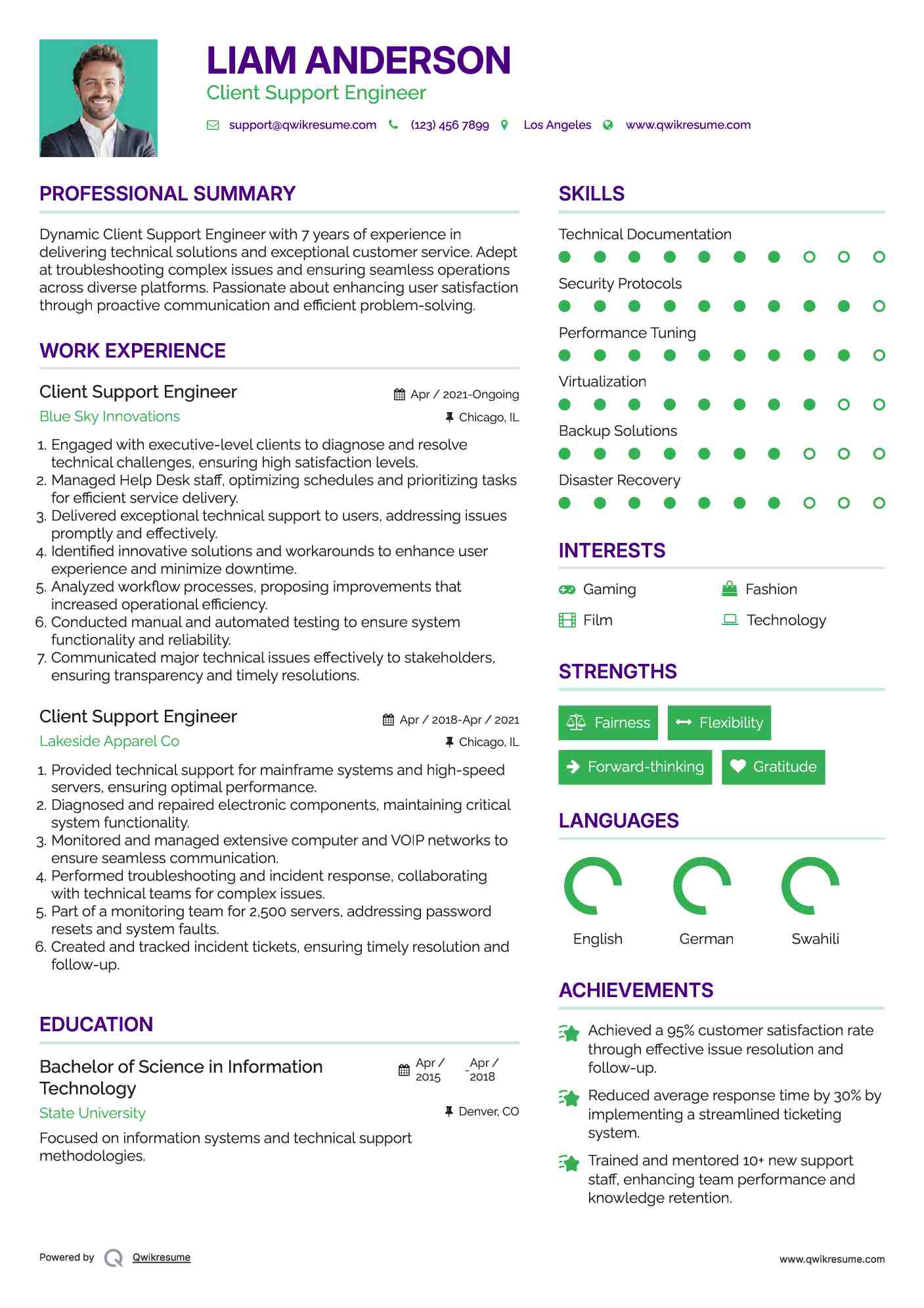 Client Support Engineer Resume Template