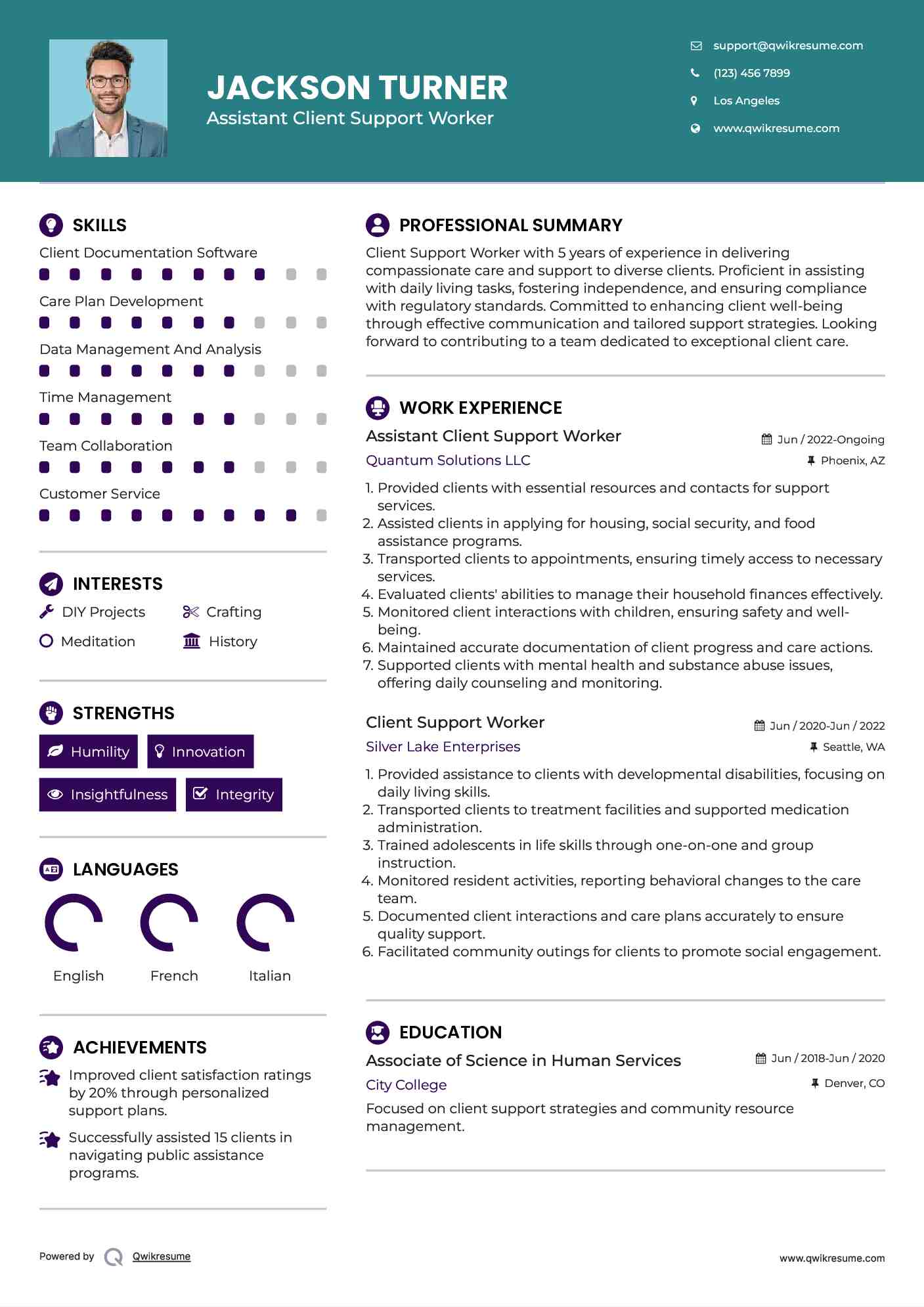 Assistant Client Support Worker Resume Format