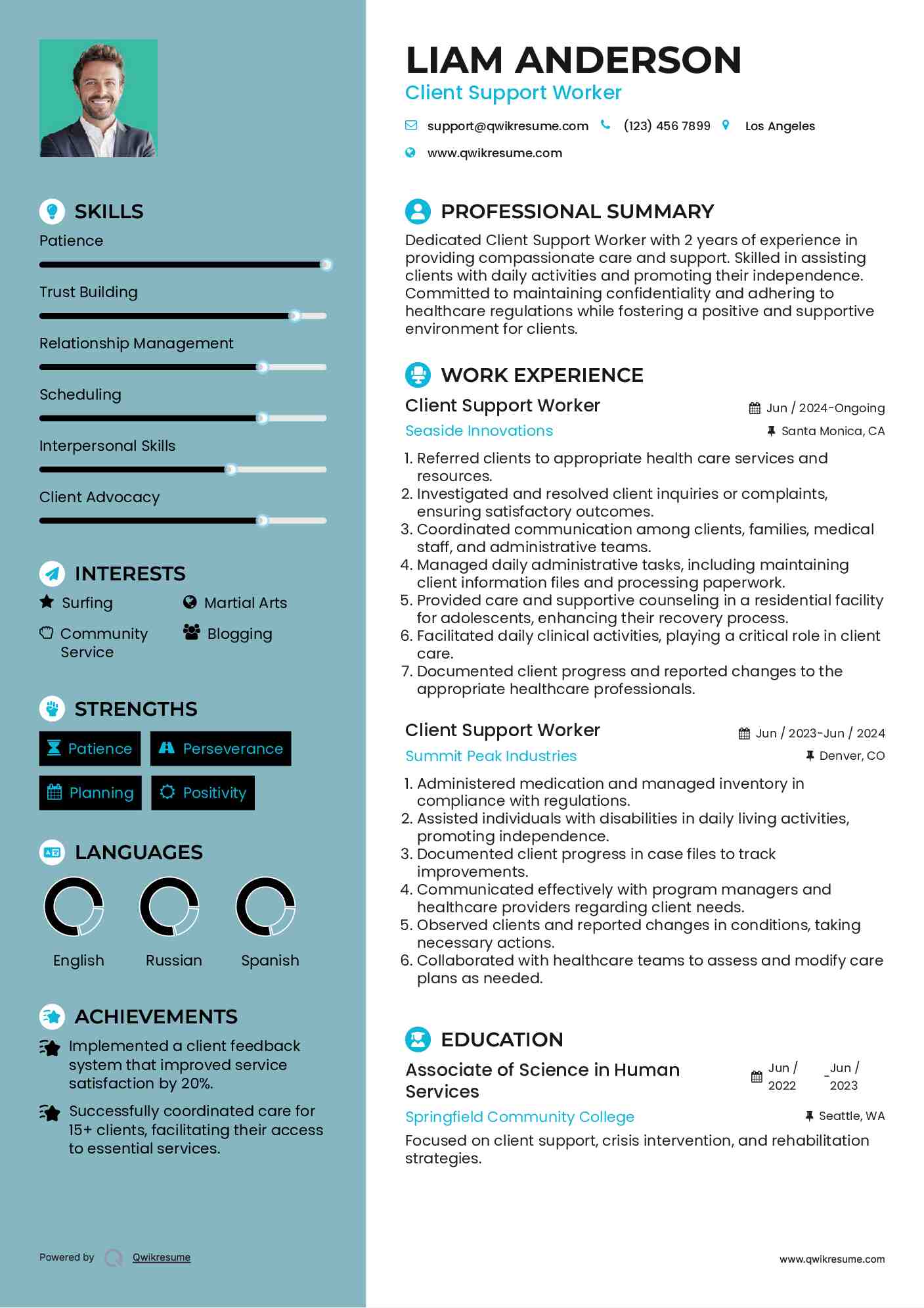 Client Support Worker Resume Example