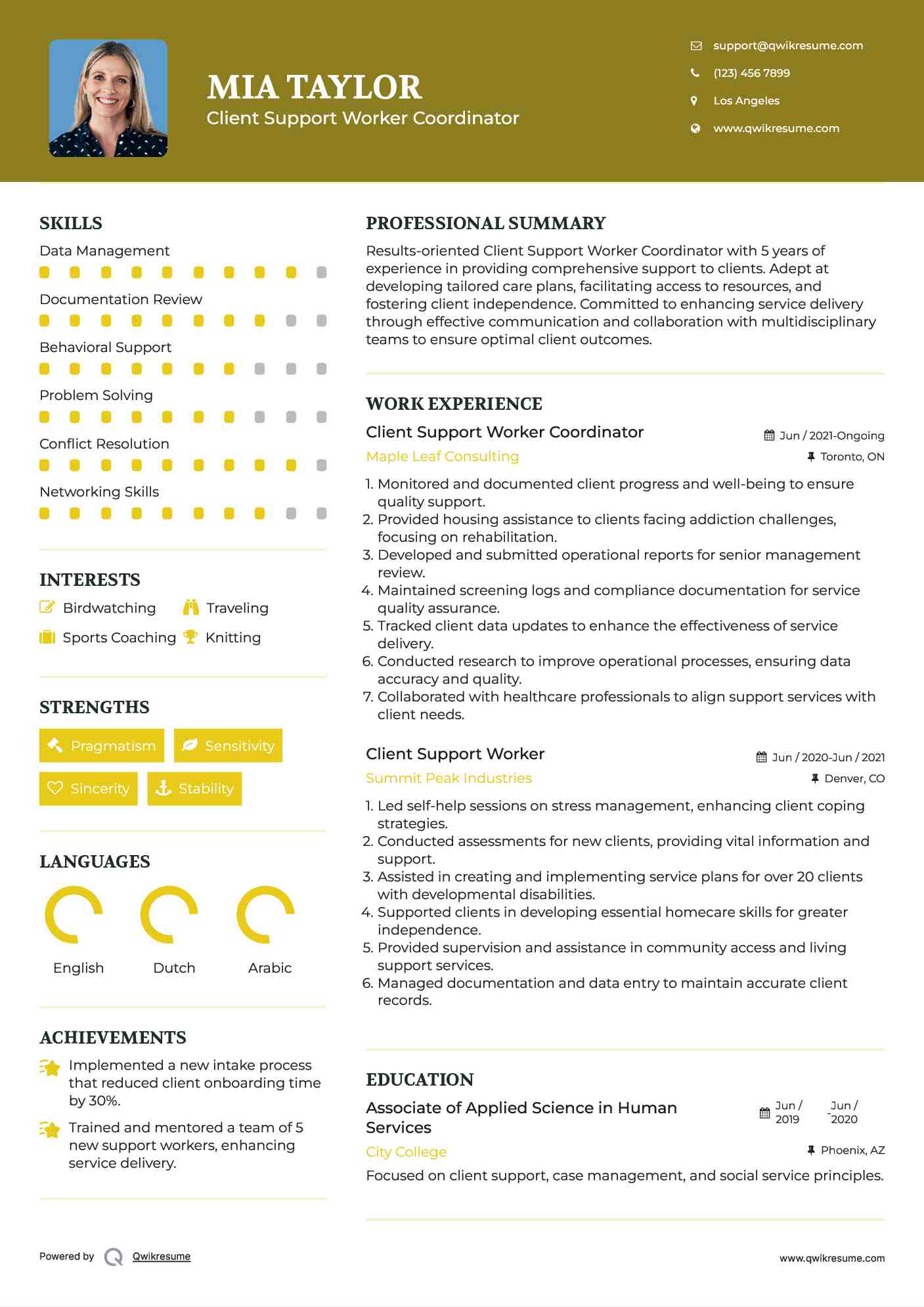 Client Support Worker Coordinator Resume Sample