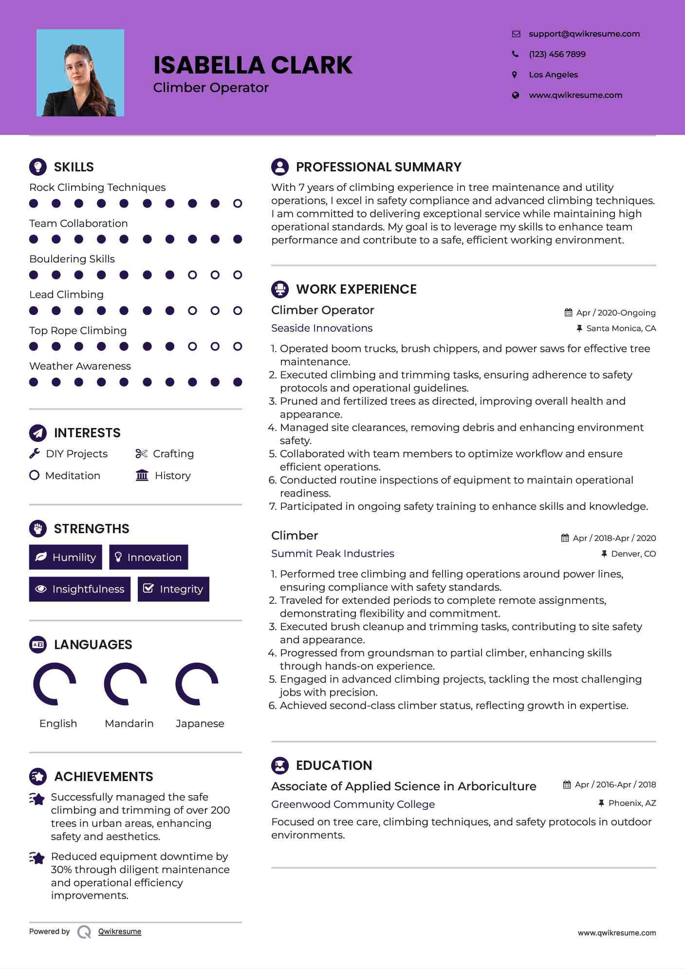 Climber Operator Resume Template