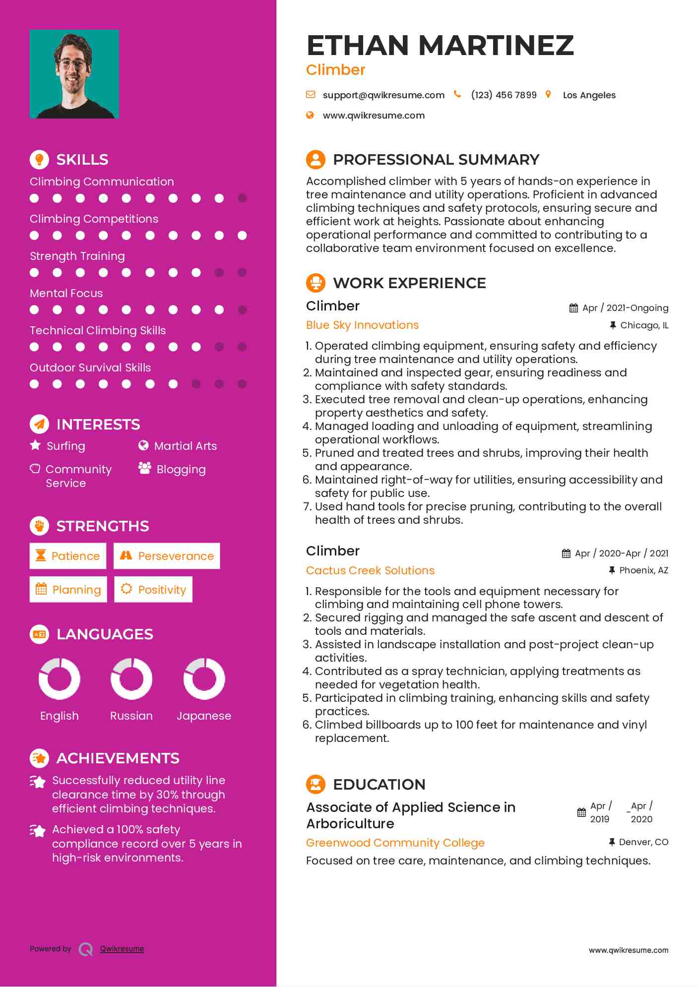 Climber Resume Template