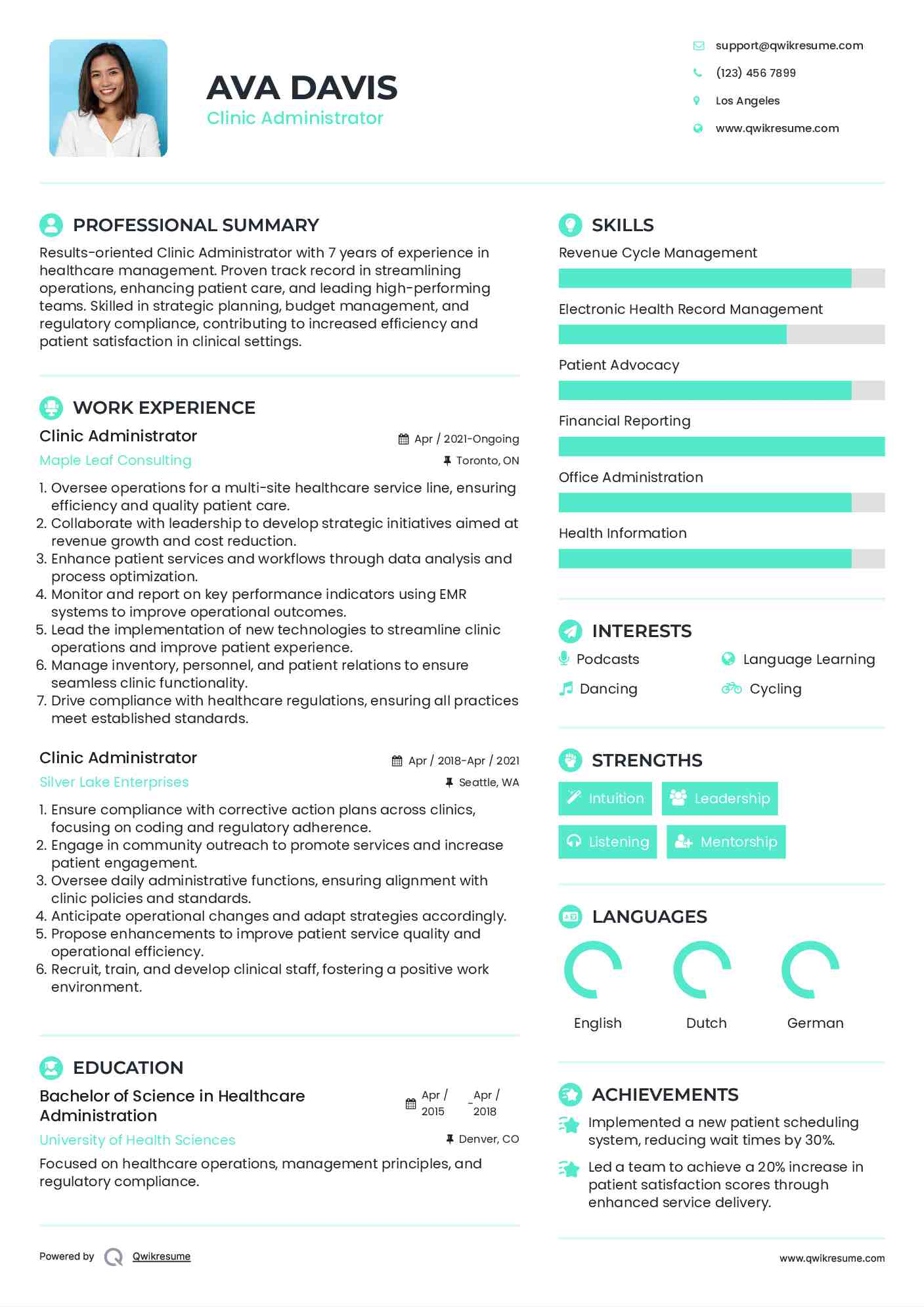 Clinic Administrator Resume Model