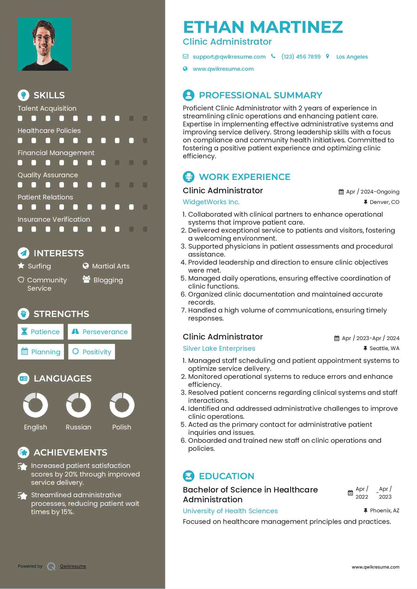 Clinic Administrator Resume Template