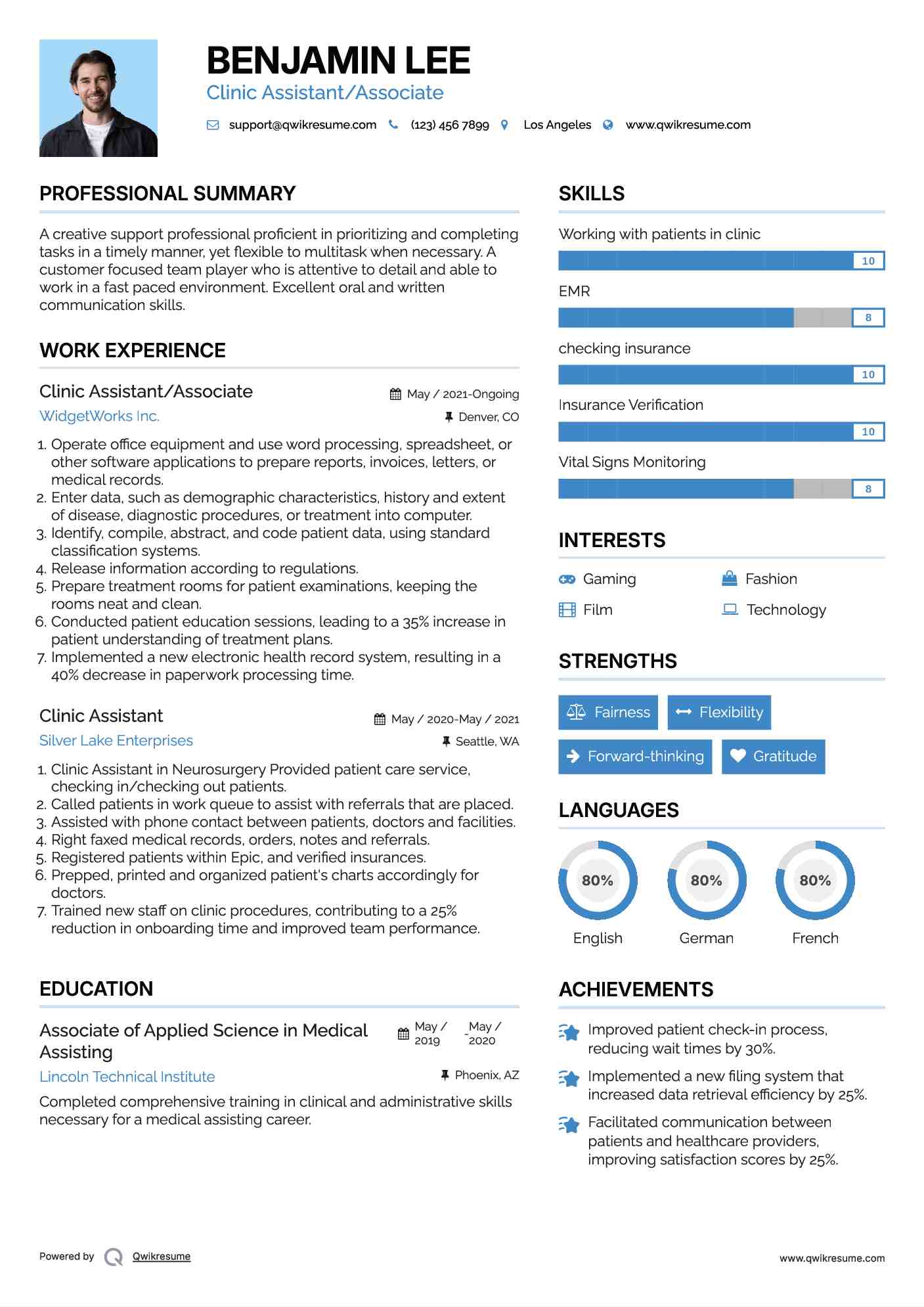 Clinic Assistant/Associate Resume Example