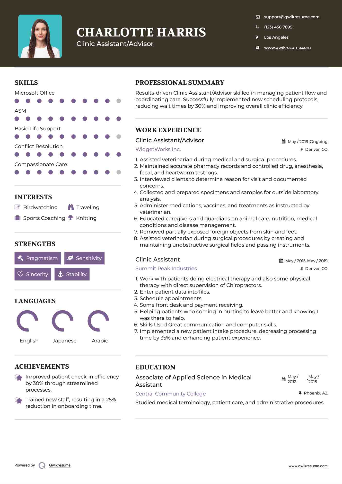 Clinic Assistant/Advisor Resume Template