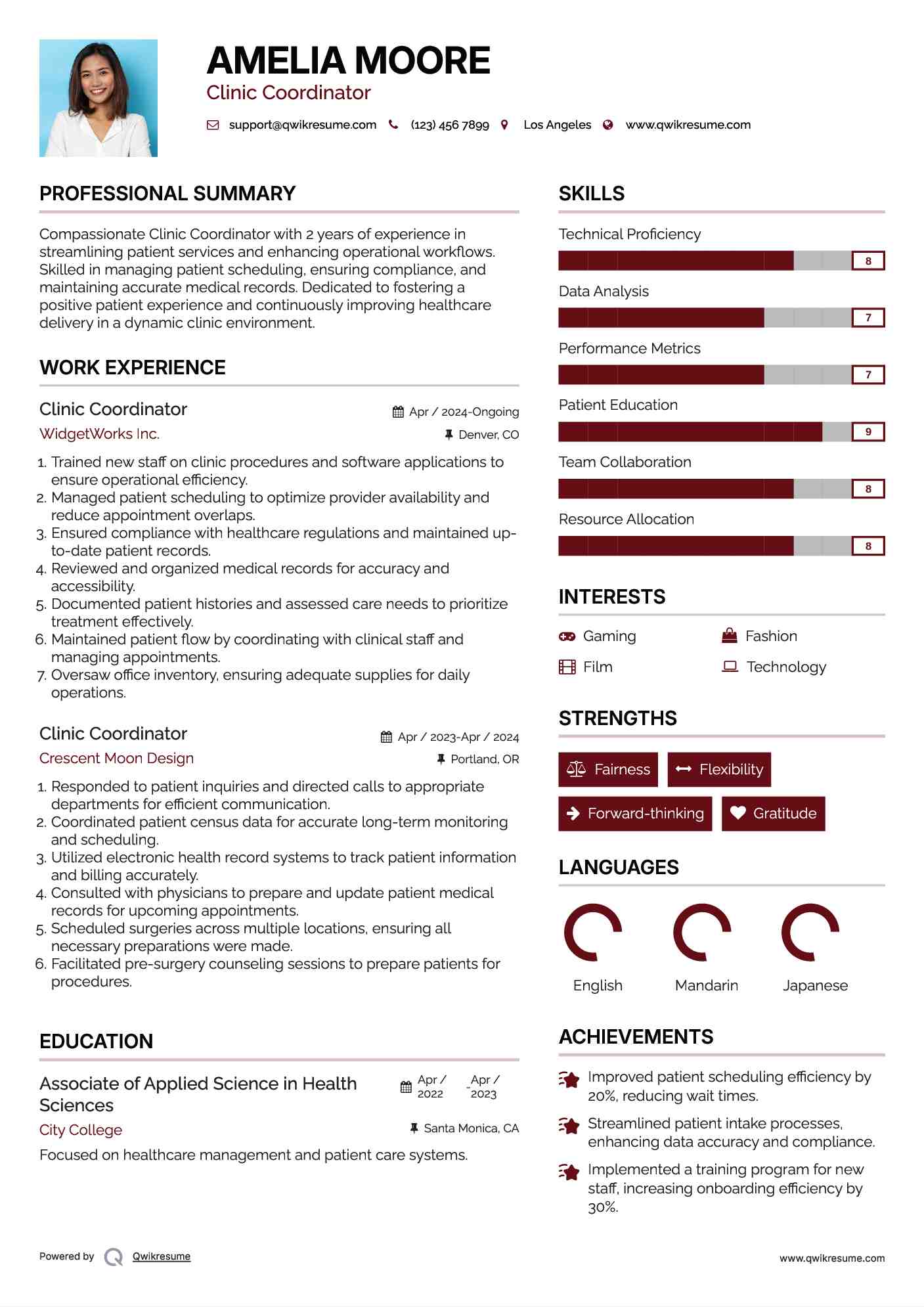 Clinic Coordinator Resume Model
