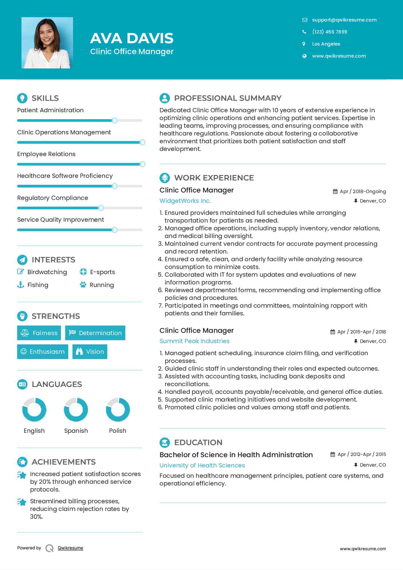 Clinic Office Manager Resume Template