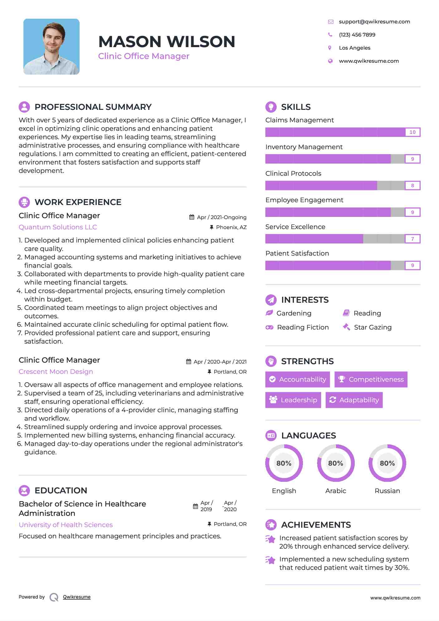 Clinic Office Manager Resume Format