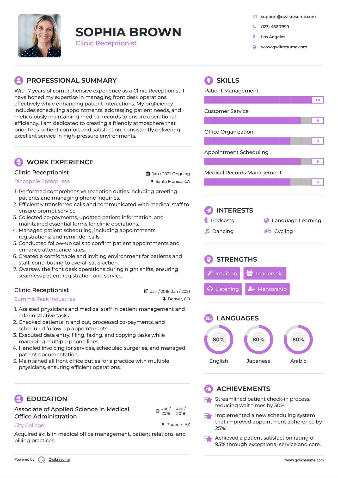 Clinic Receptionist Resume Format