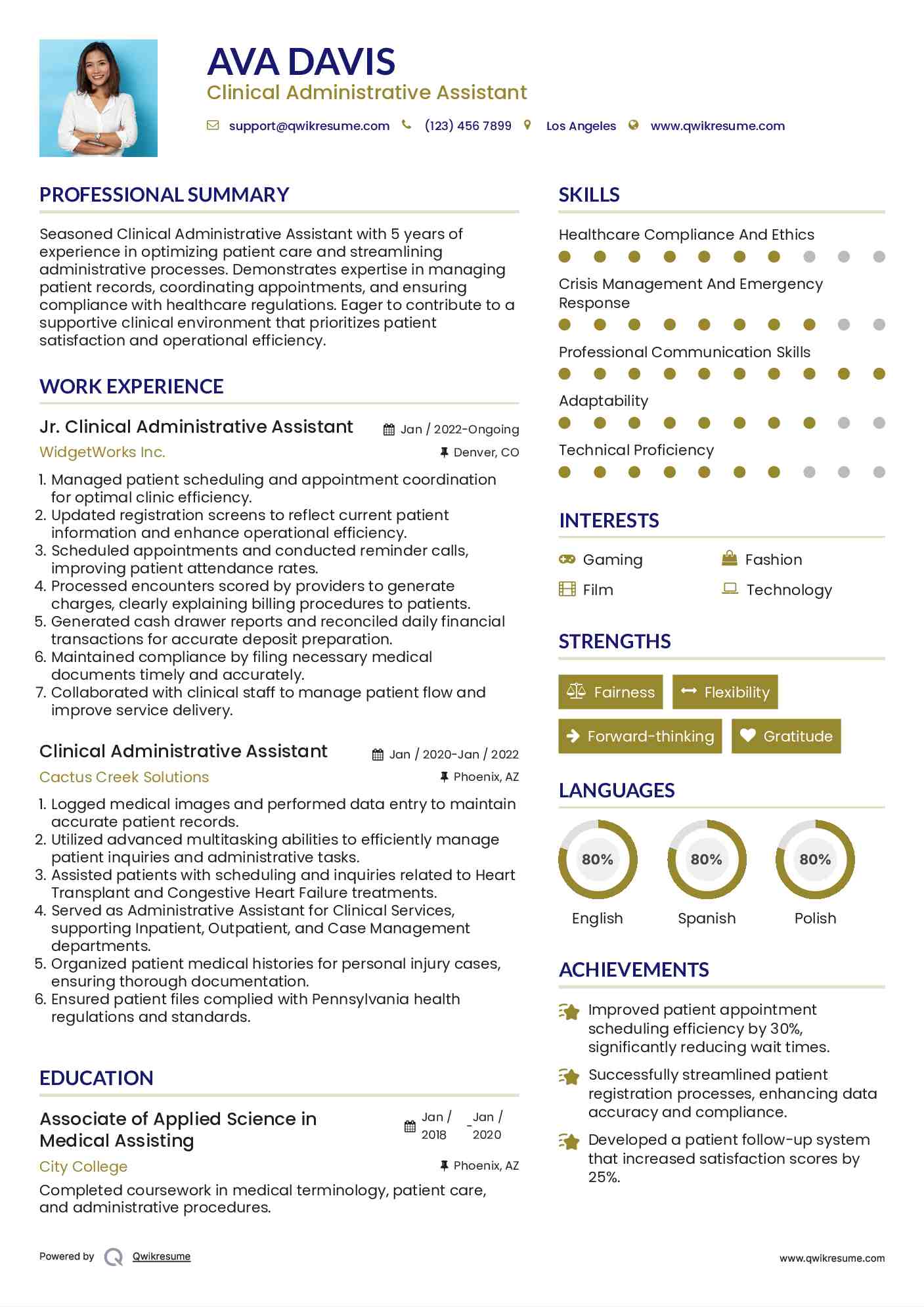 Jr. Clinical Administrative Assistant Resume Template