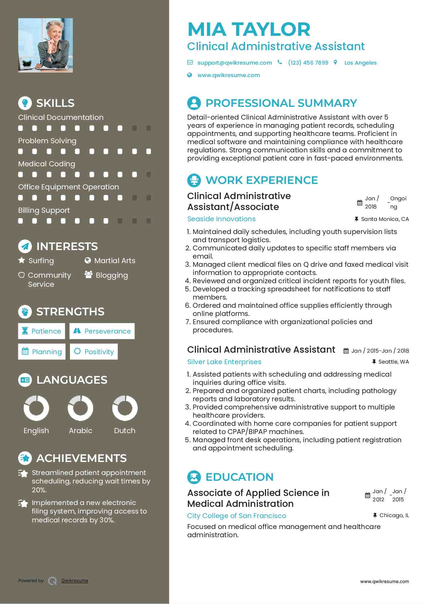 Clinical Administrative Assistant/Associate  Resume Template