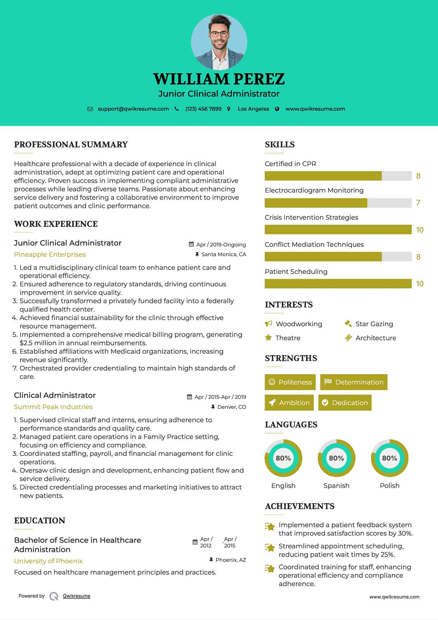 Junior Clinical Administrator Resume Format