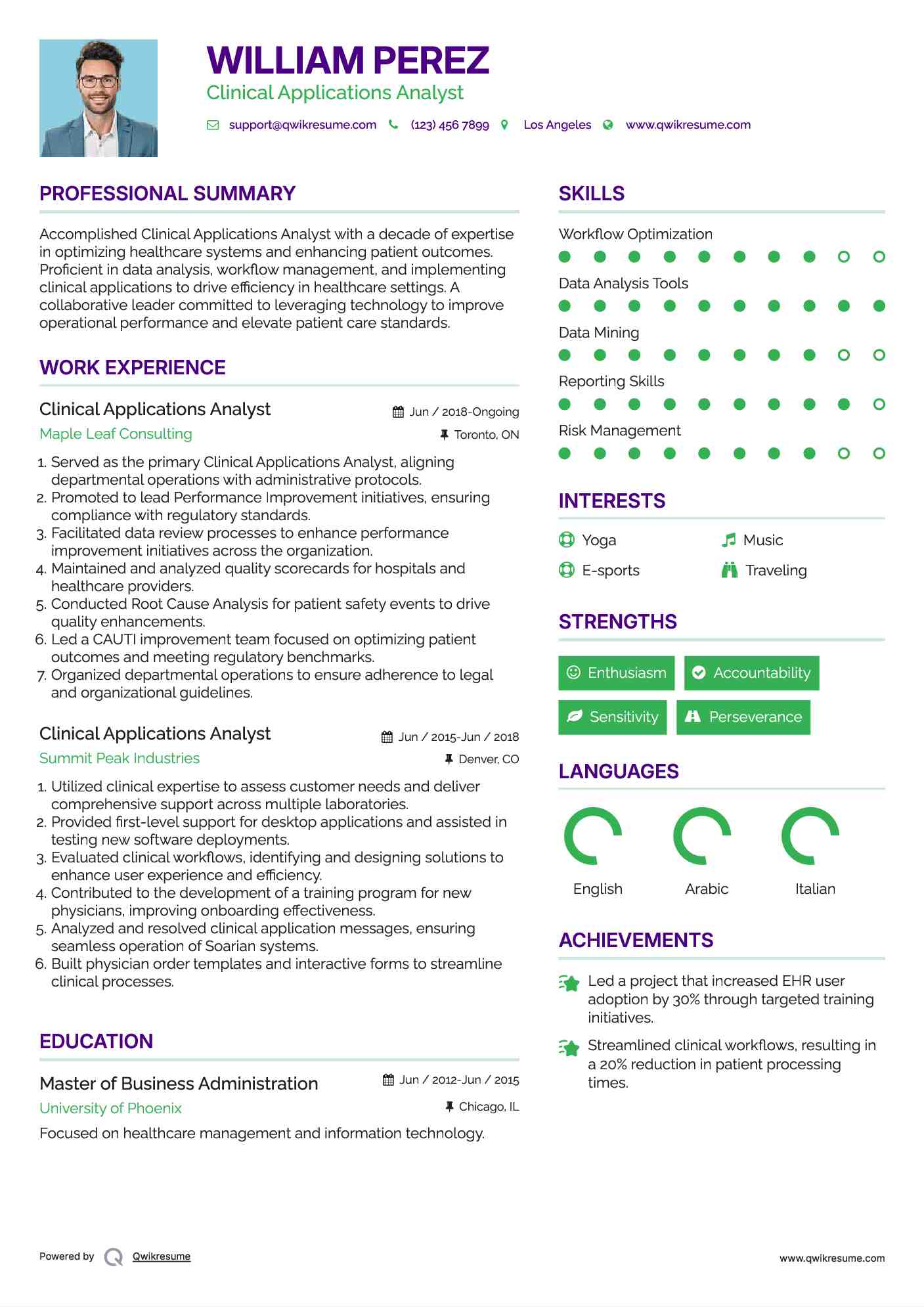 Clinical Applications Analyst Resume Template