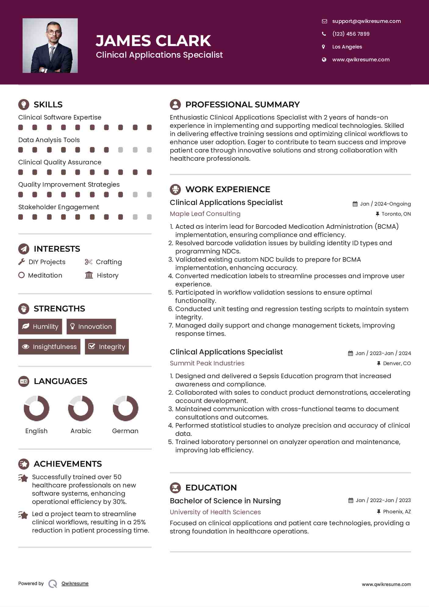 Clinical Applications Specialist Resume Template