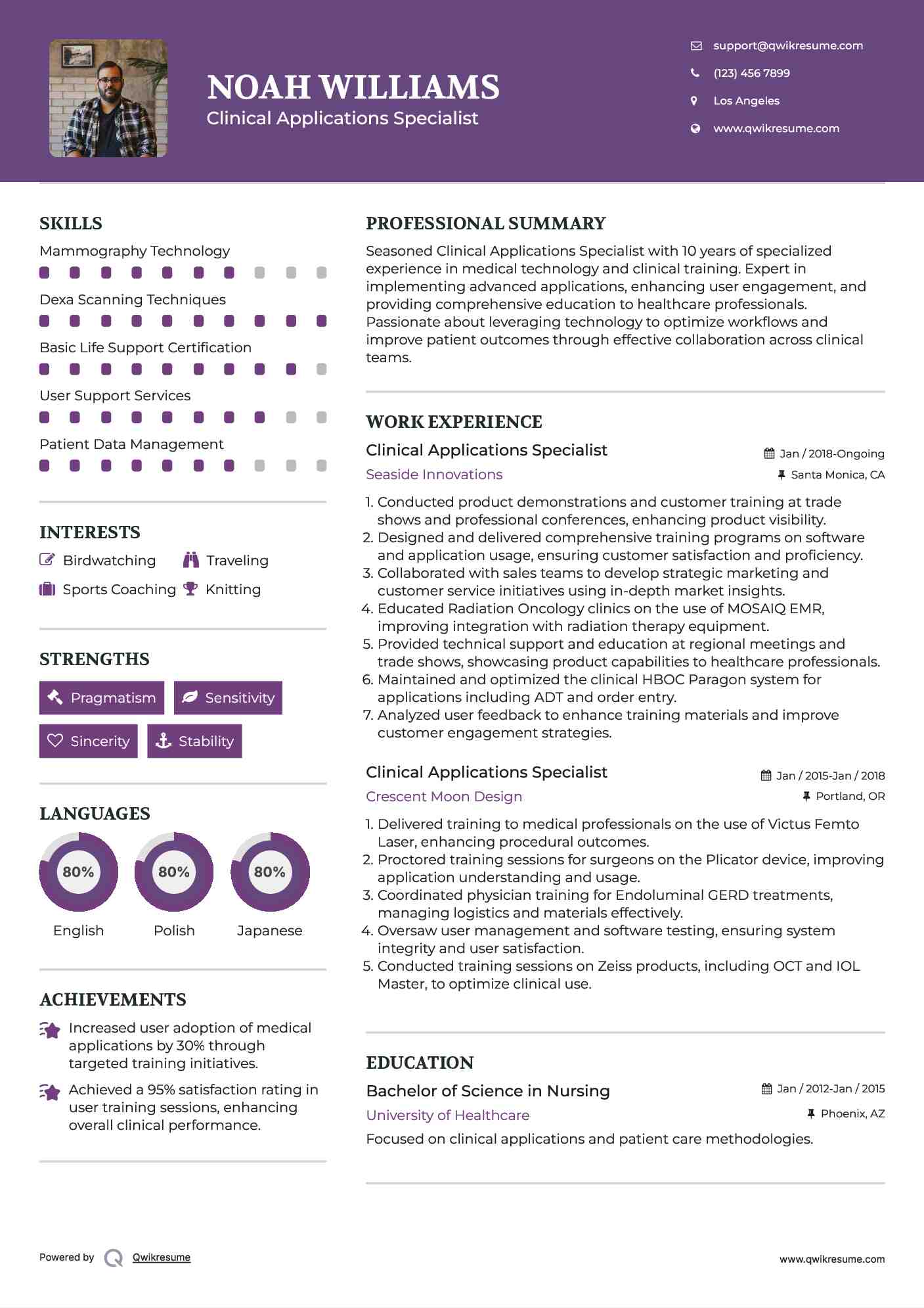 Clinical Applications Specialist Resume Format