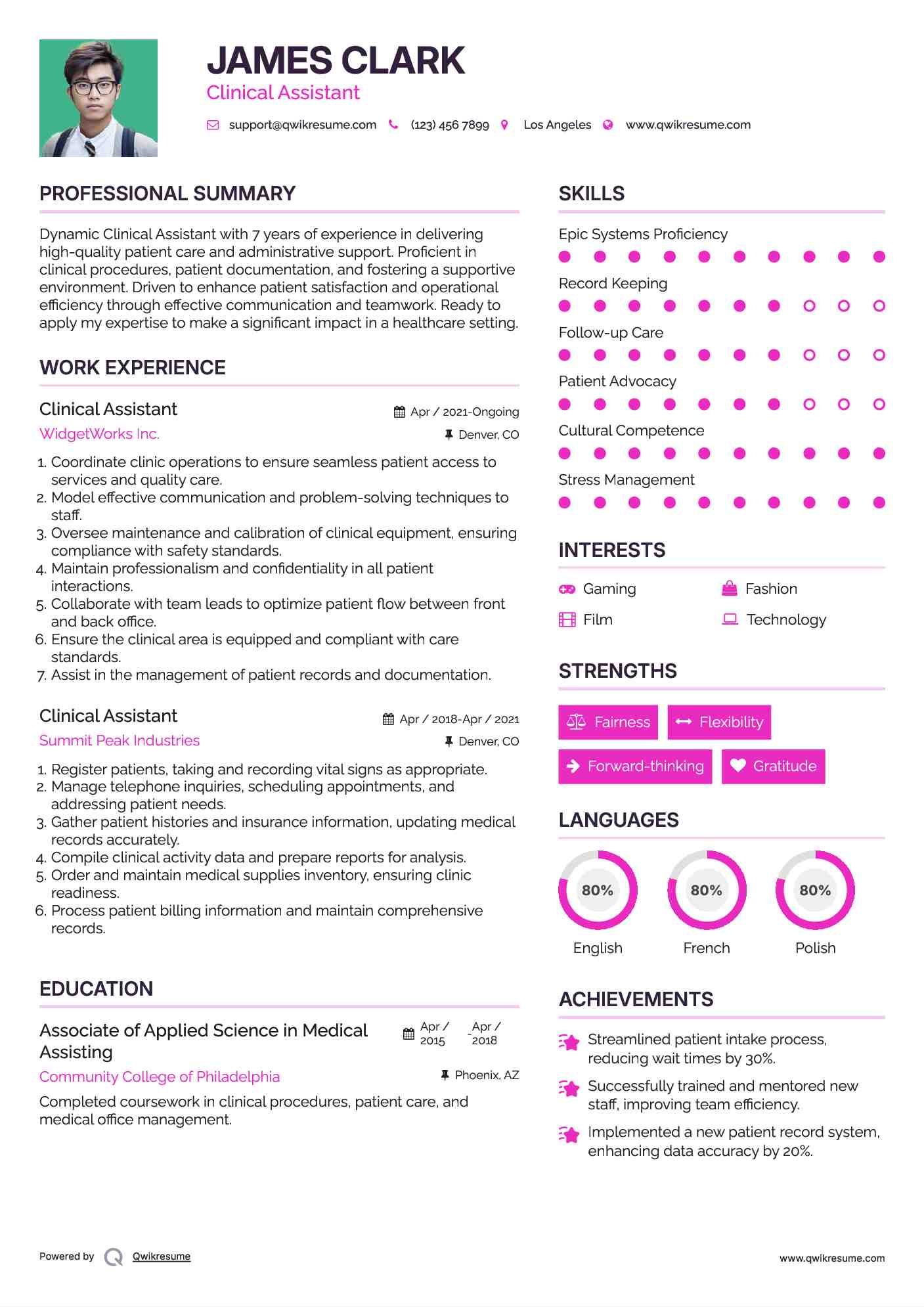 Clinical Assistant Resume Template