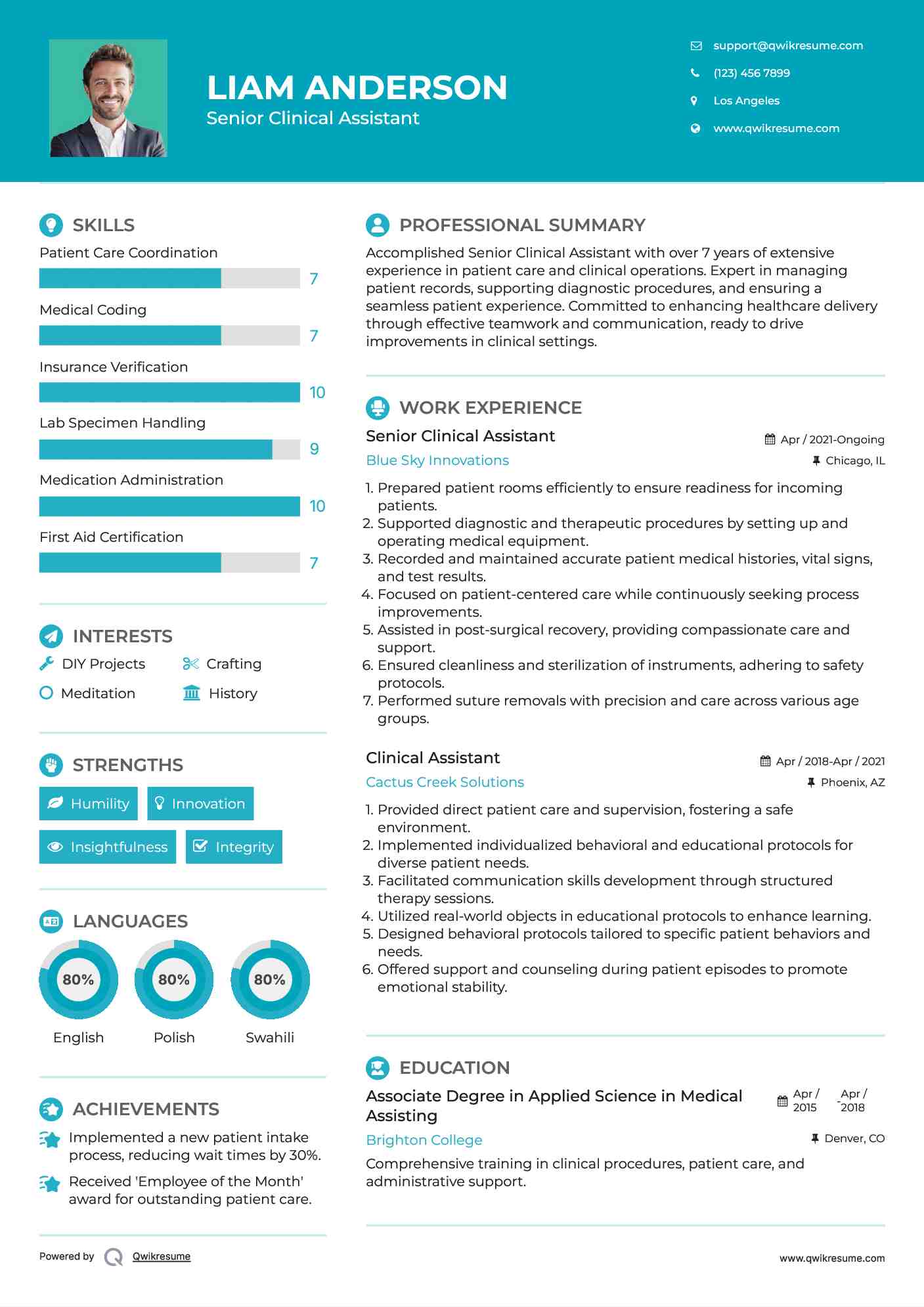 Senior Clinical Assistant  Resume Template