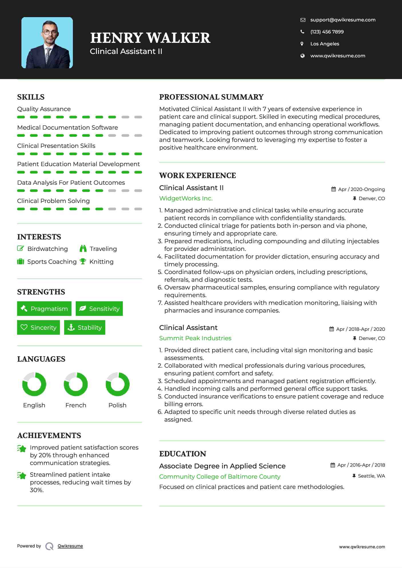 Clinical Assistant II Resume Format
