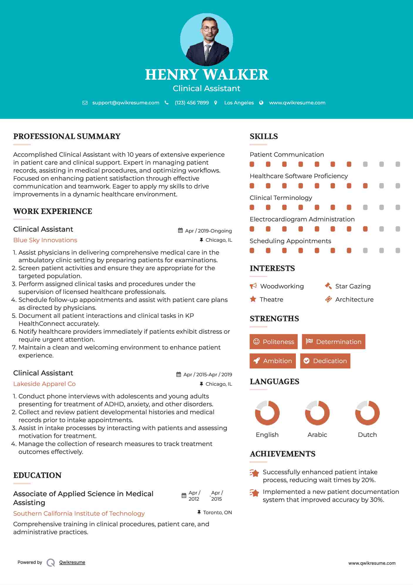Clinical Assistant Resume Template