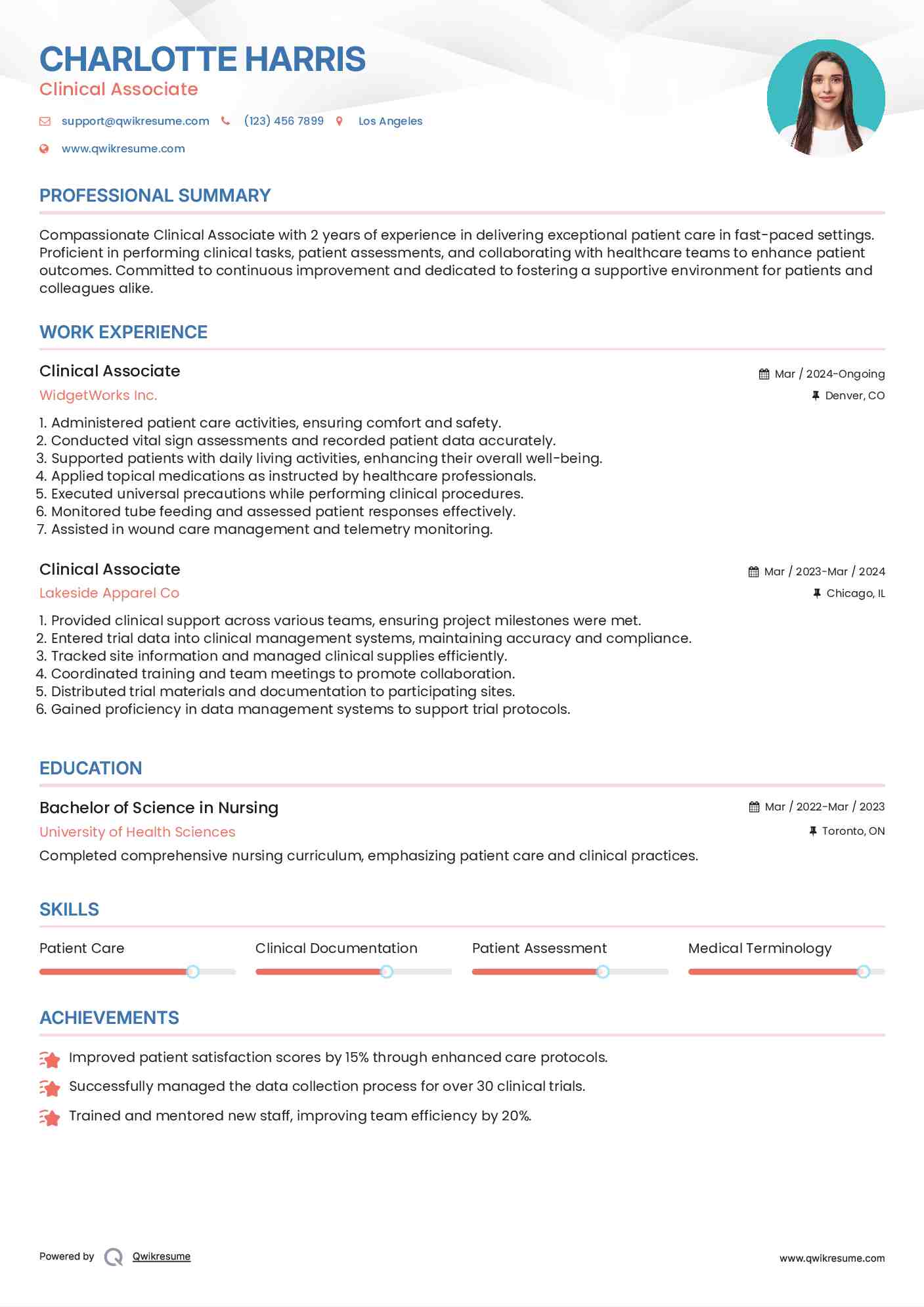 Clinical Associate Resume Example