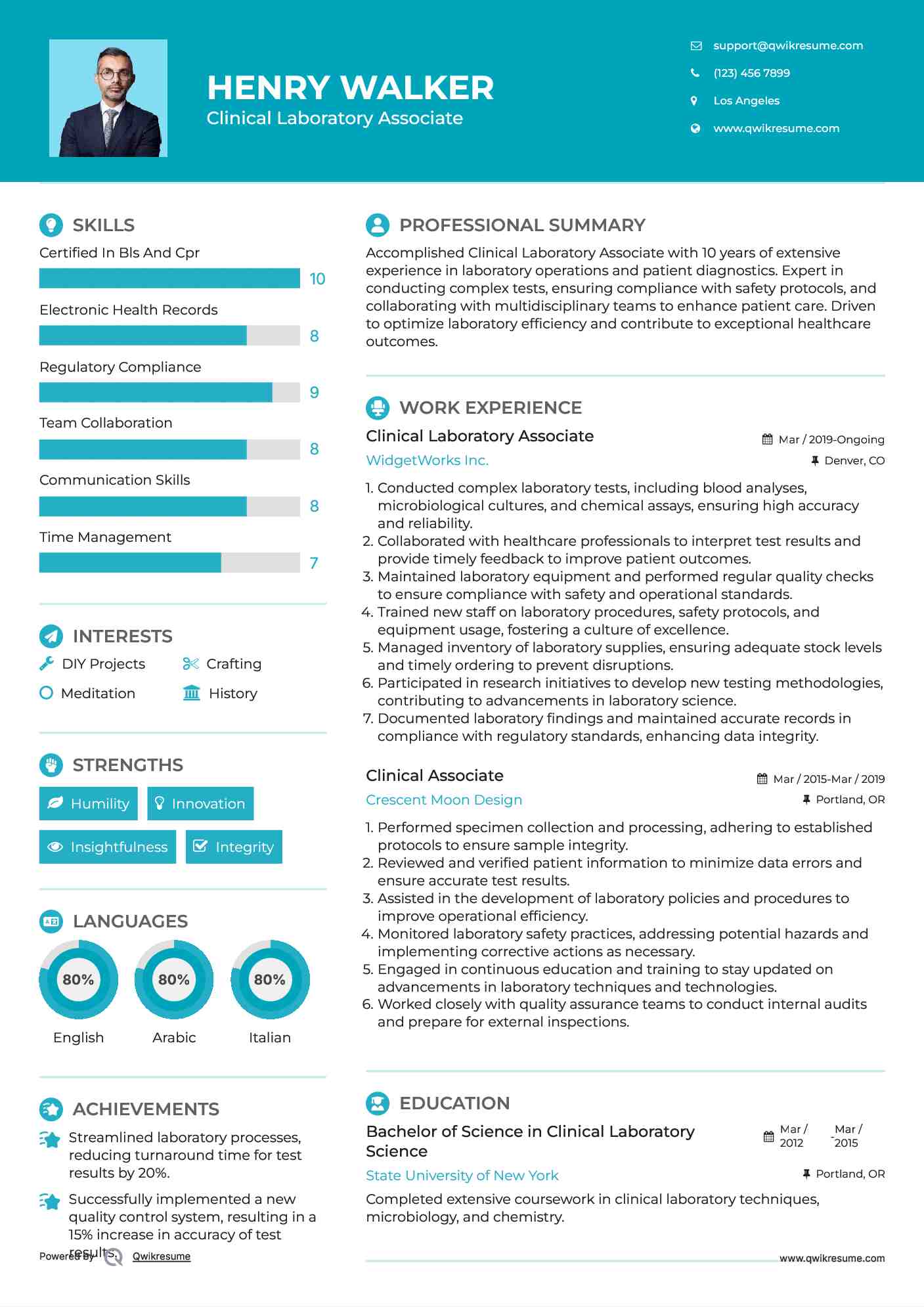 Clinical Laboratory Associate
 Resume Sample