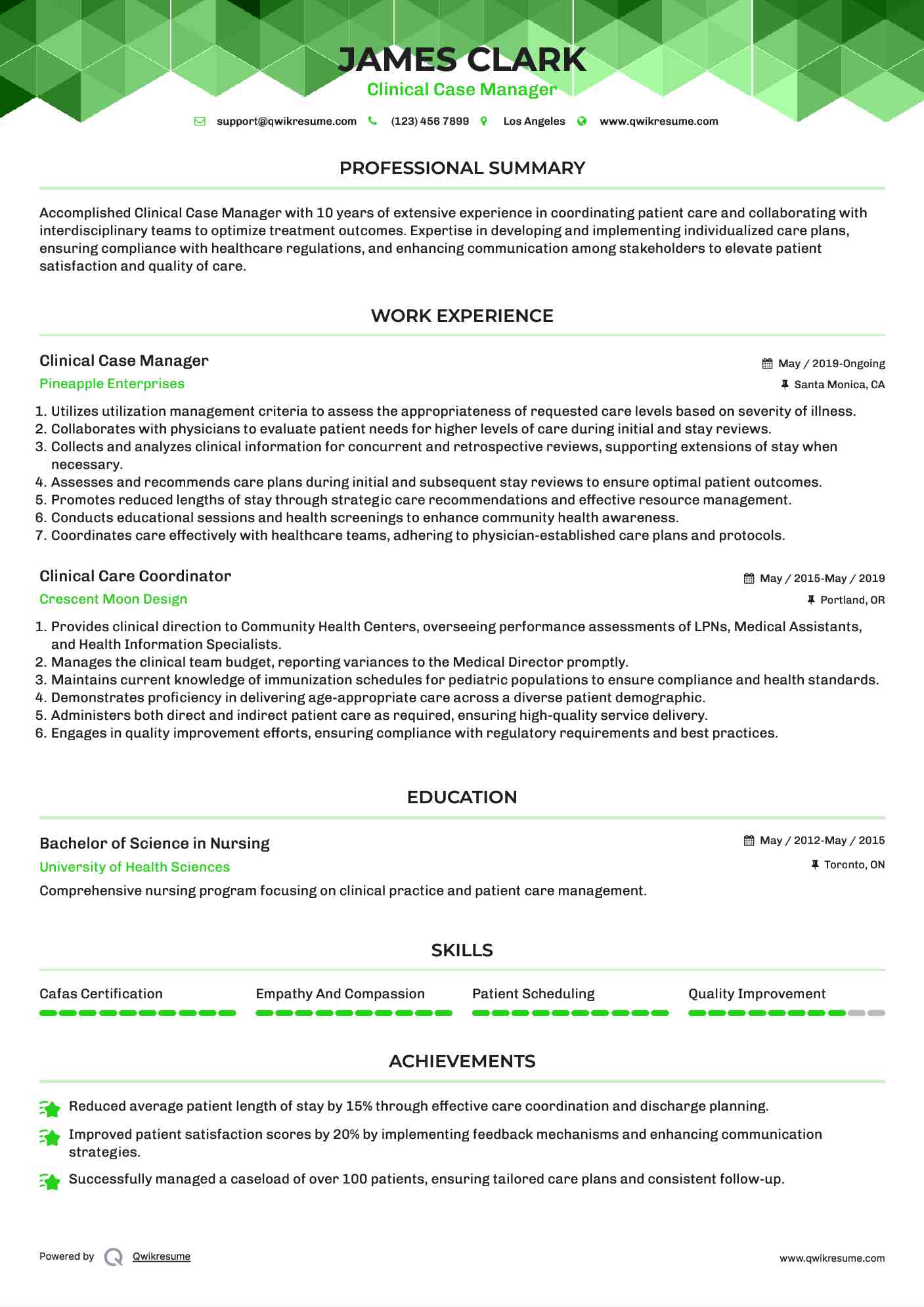 Clinical Case Manager Resume Format