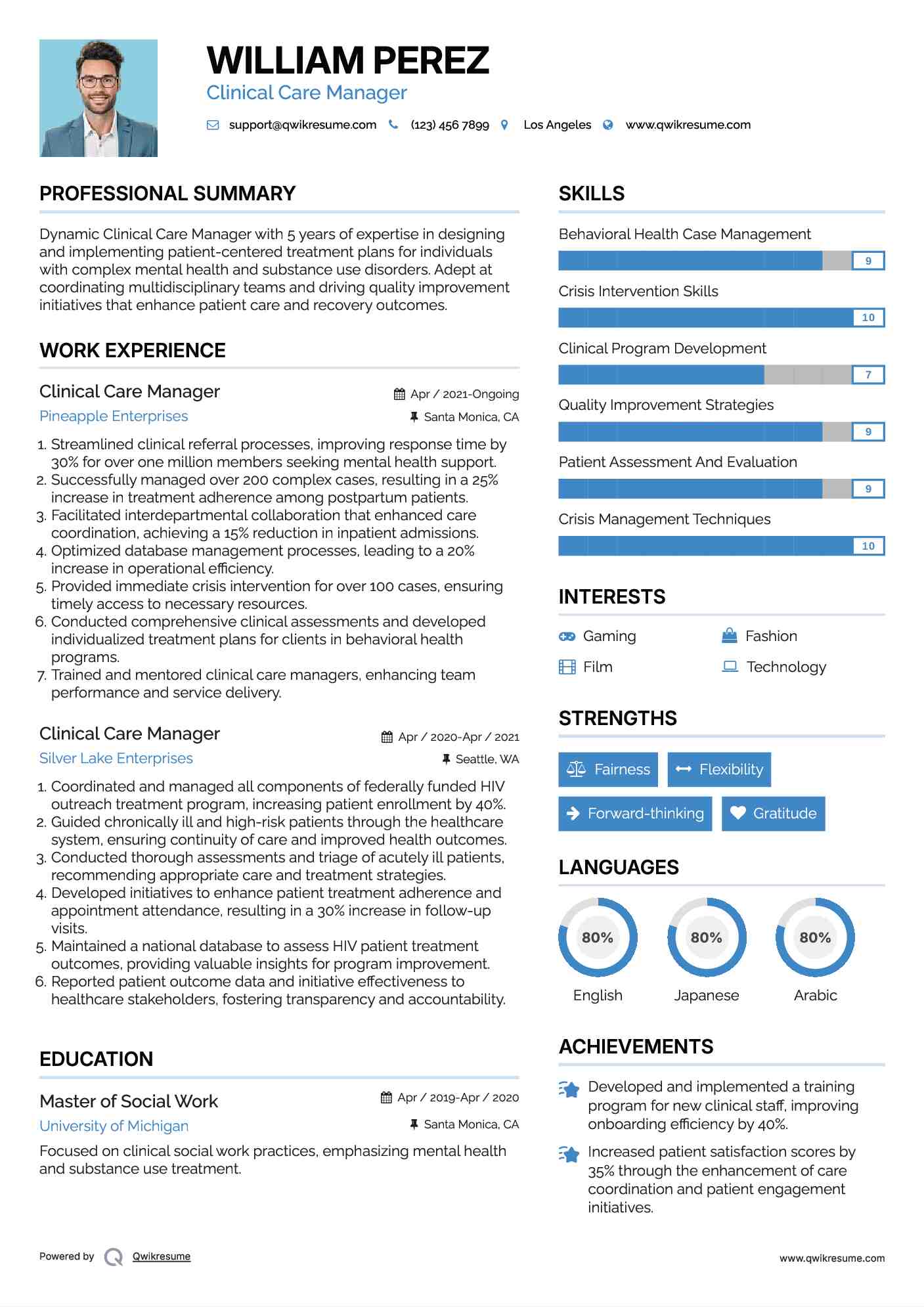 Clinical Care Manager Resume Template