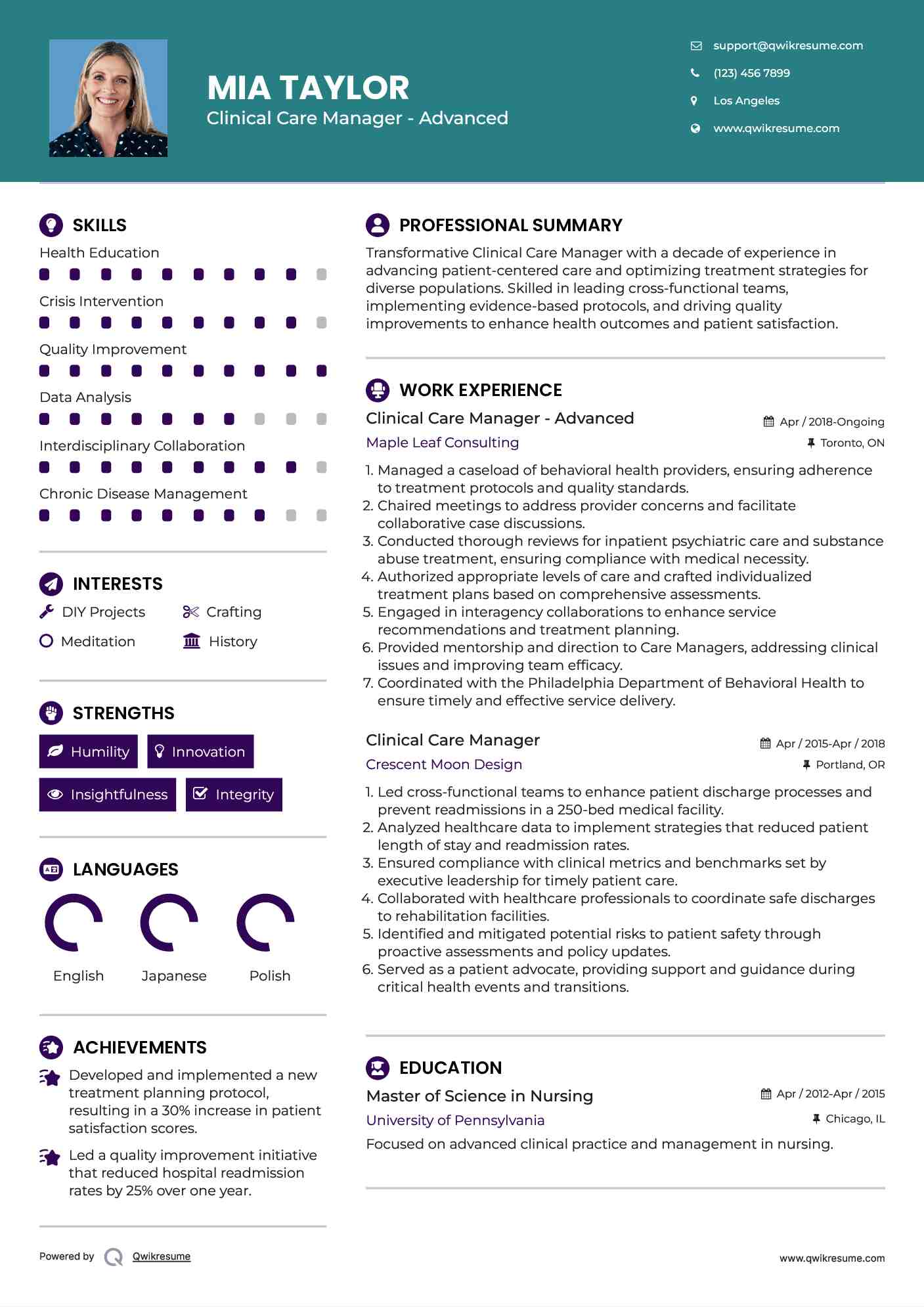 Clinical Care Manager - Advanced Resume Format