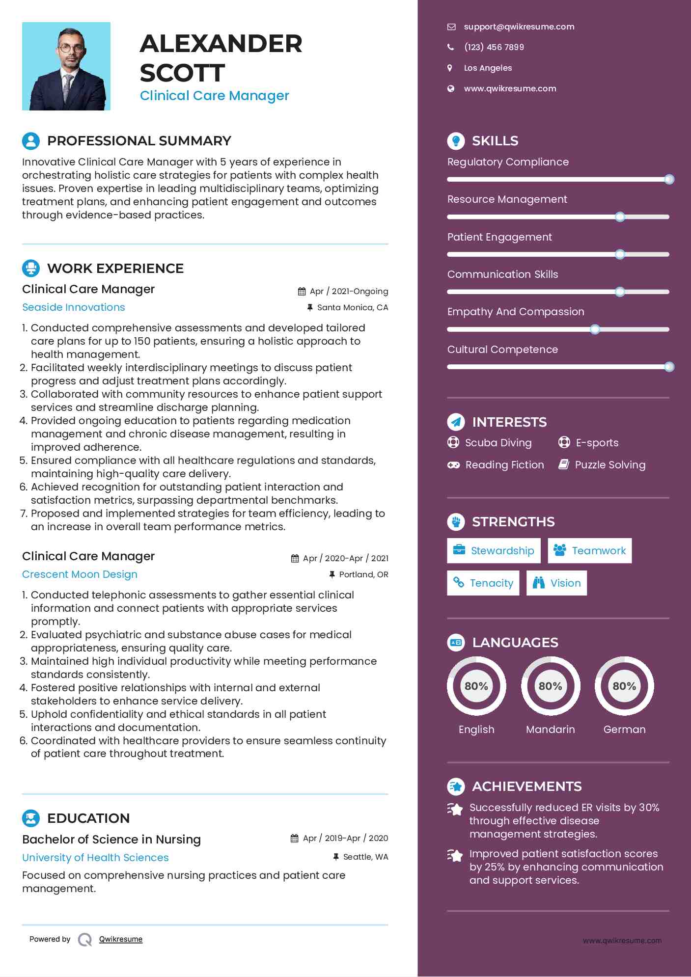 Clinical Care Manager Resume Template