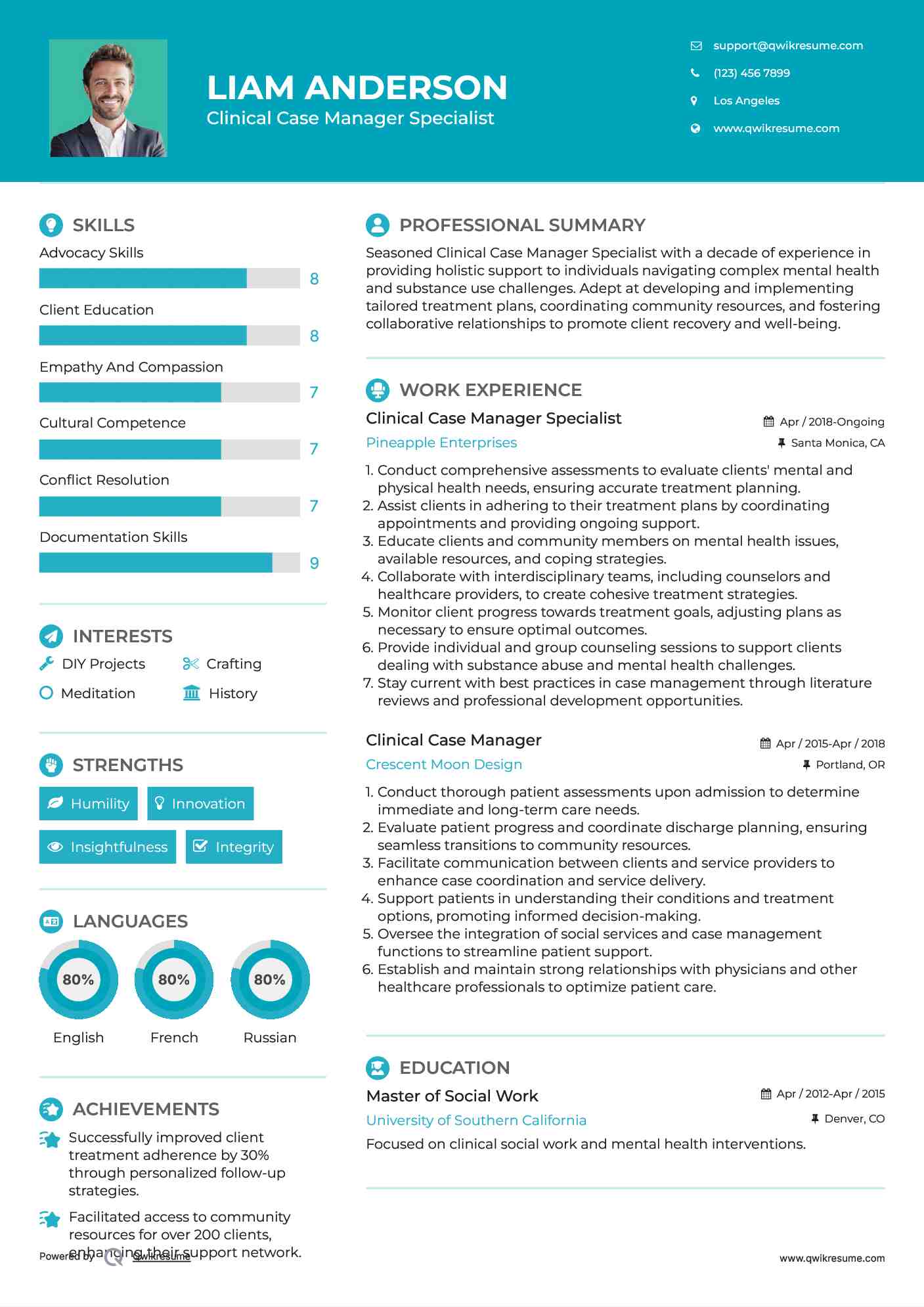 Clinical Case Manager Specialist Resume Model