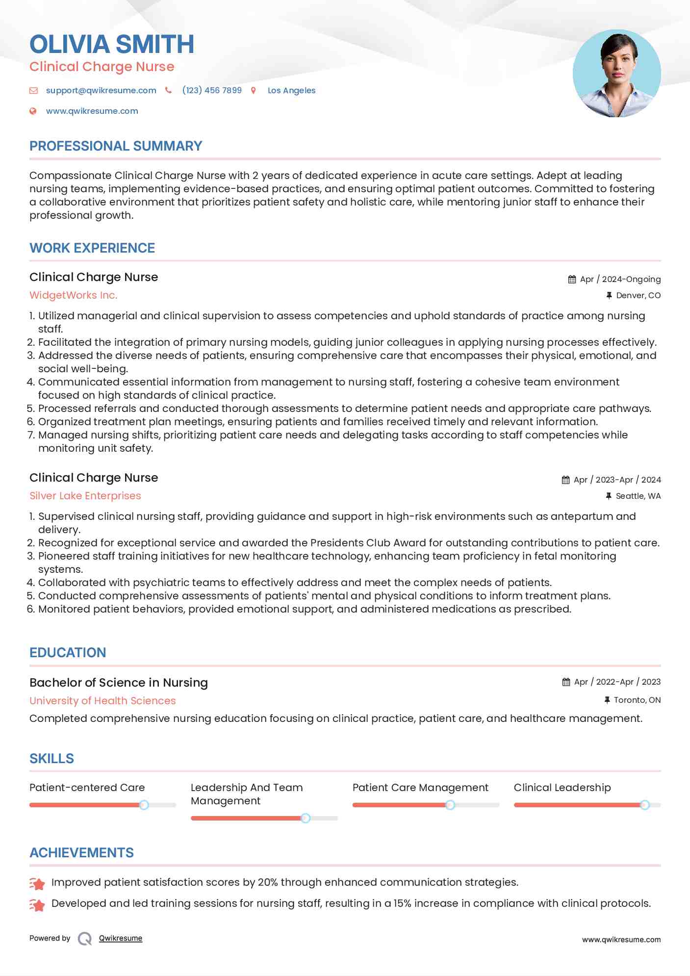 Clinical Charge Nurse Resume Format