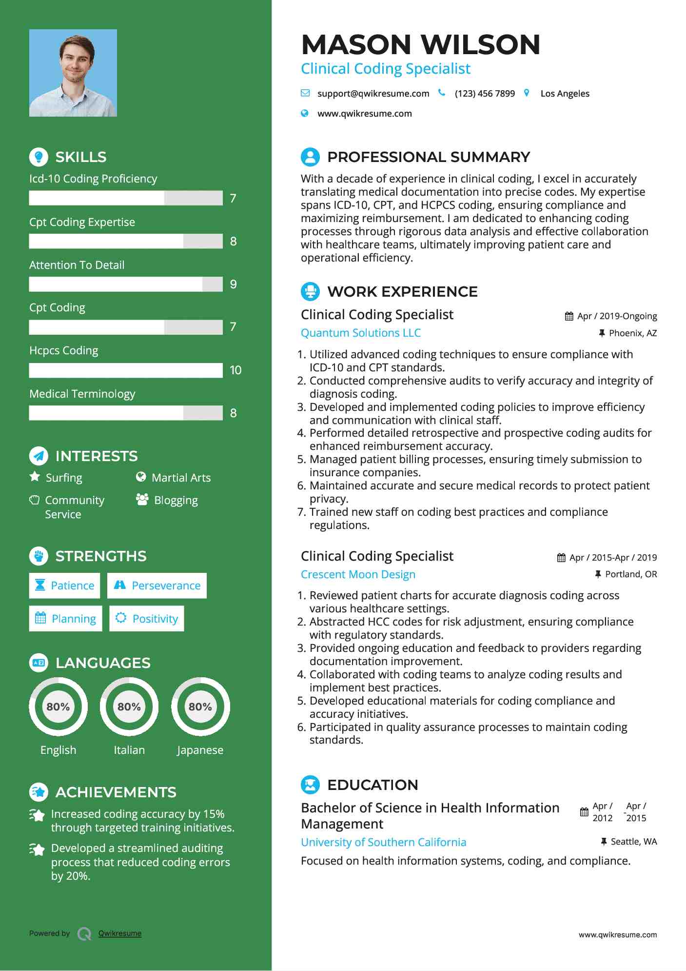 Clinical Coding Specialist Resume Sample