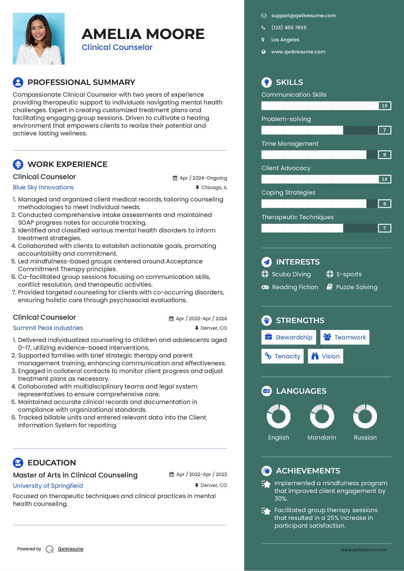 Clinical Counselor Resume Template