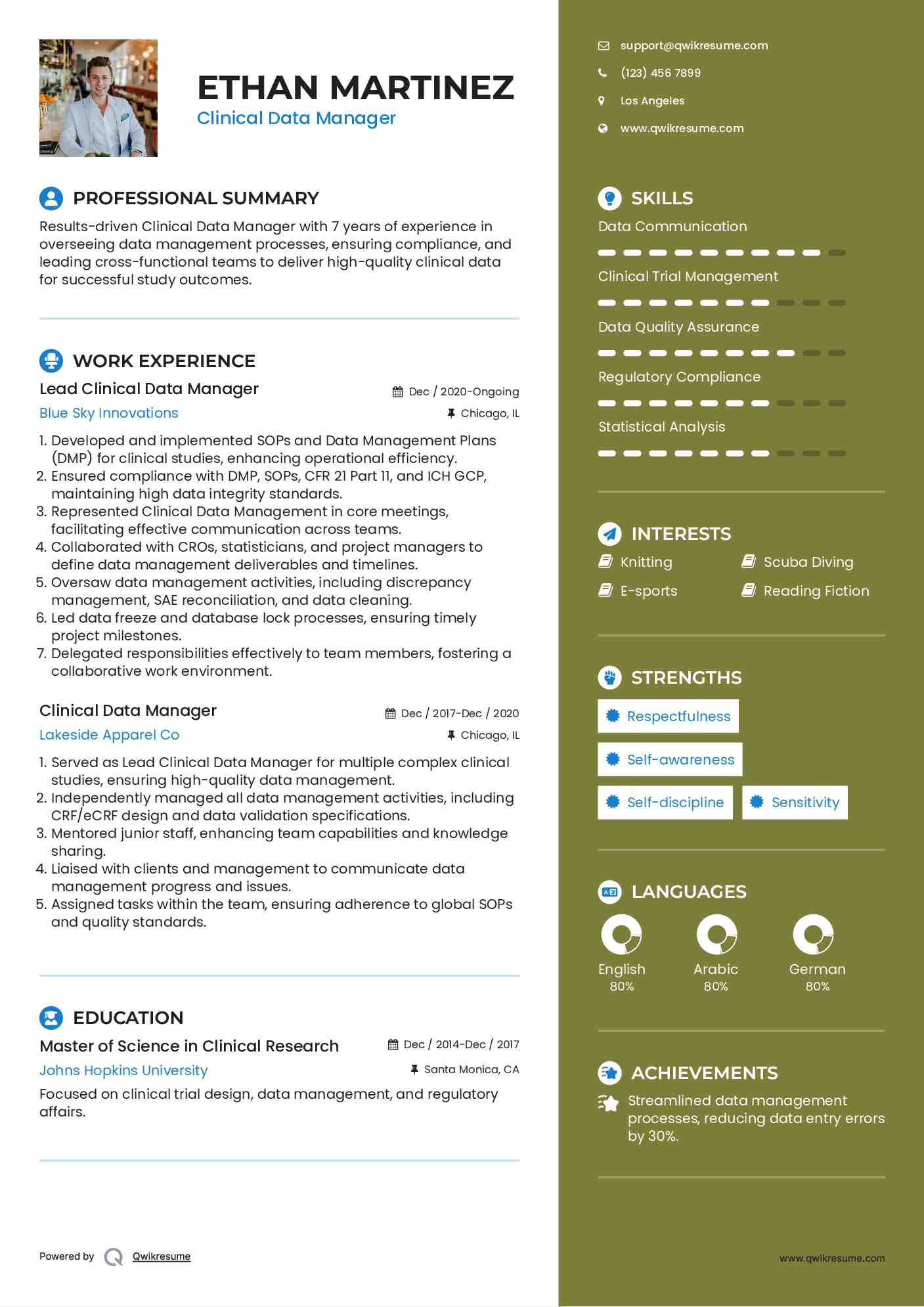 Lead Clinical Data Manager Resume Example