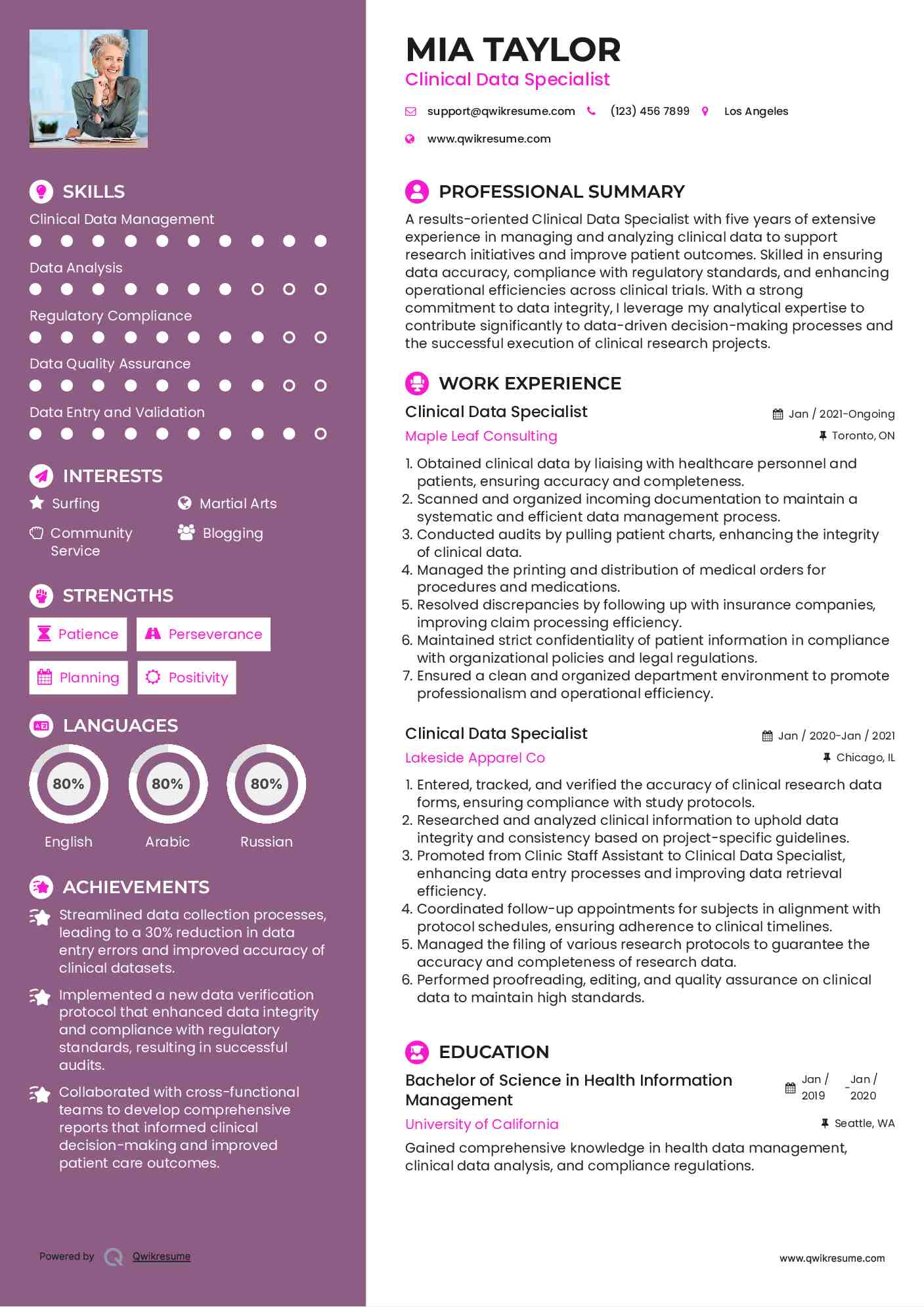 Clinical Data Specialist Resume Format