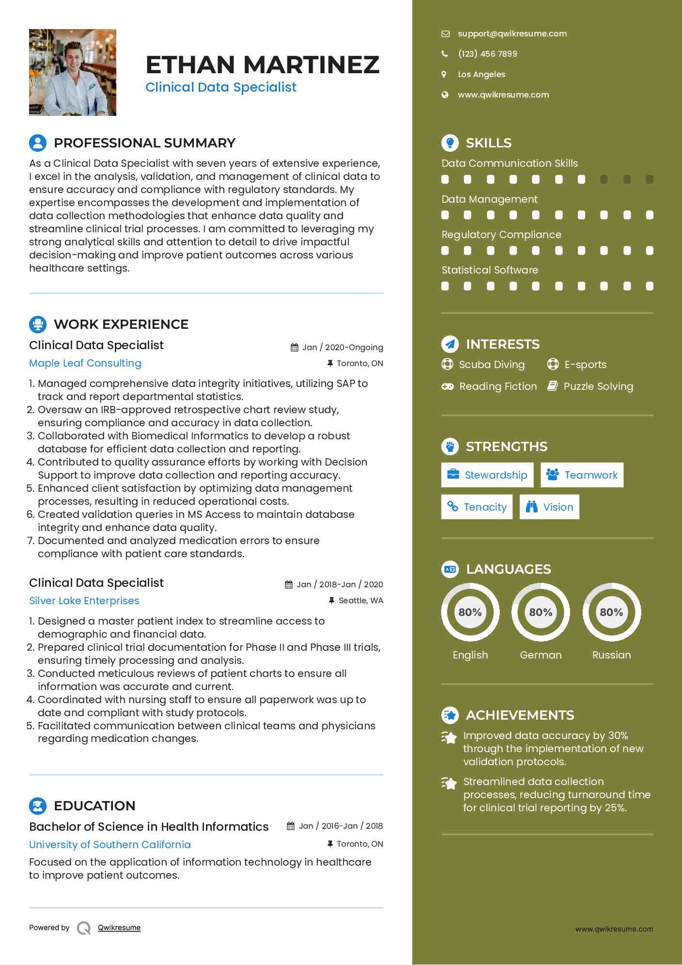 Clinical Data Specialist Resume Sample