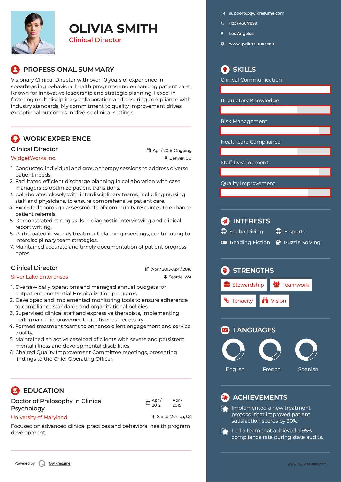 Clinical Director Resume Sample