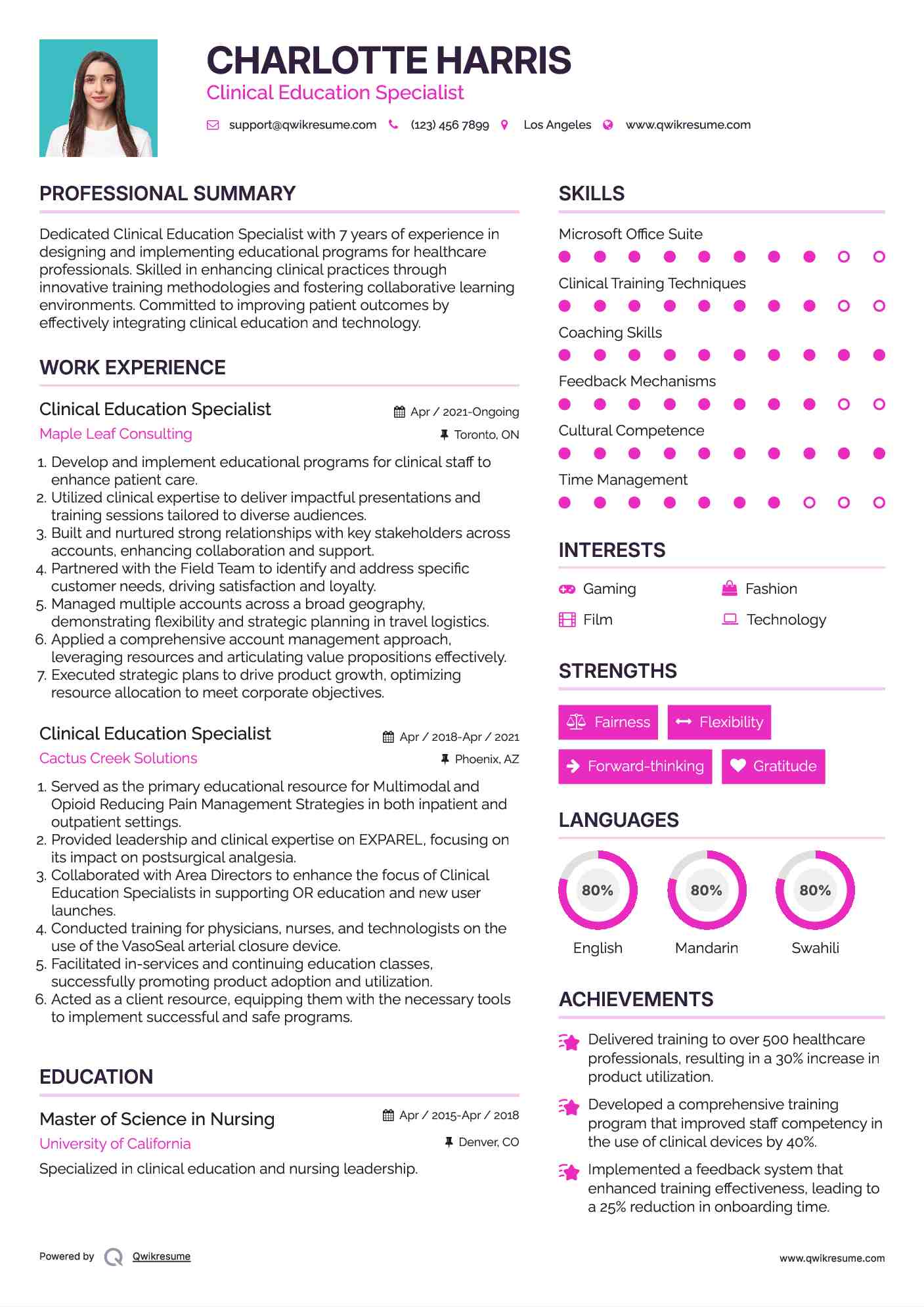 Clinical Education Specialist Resume Format