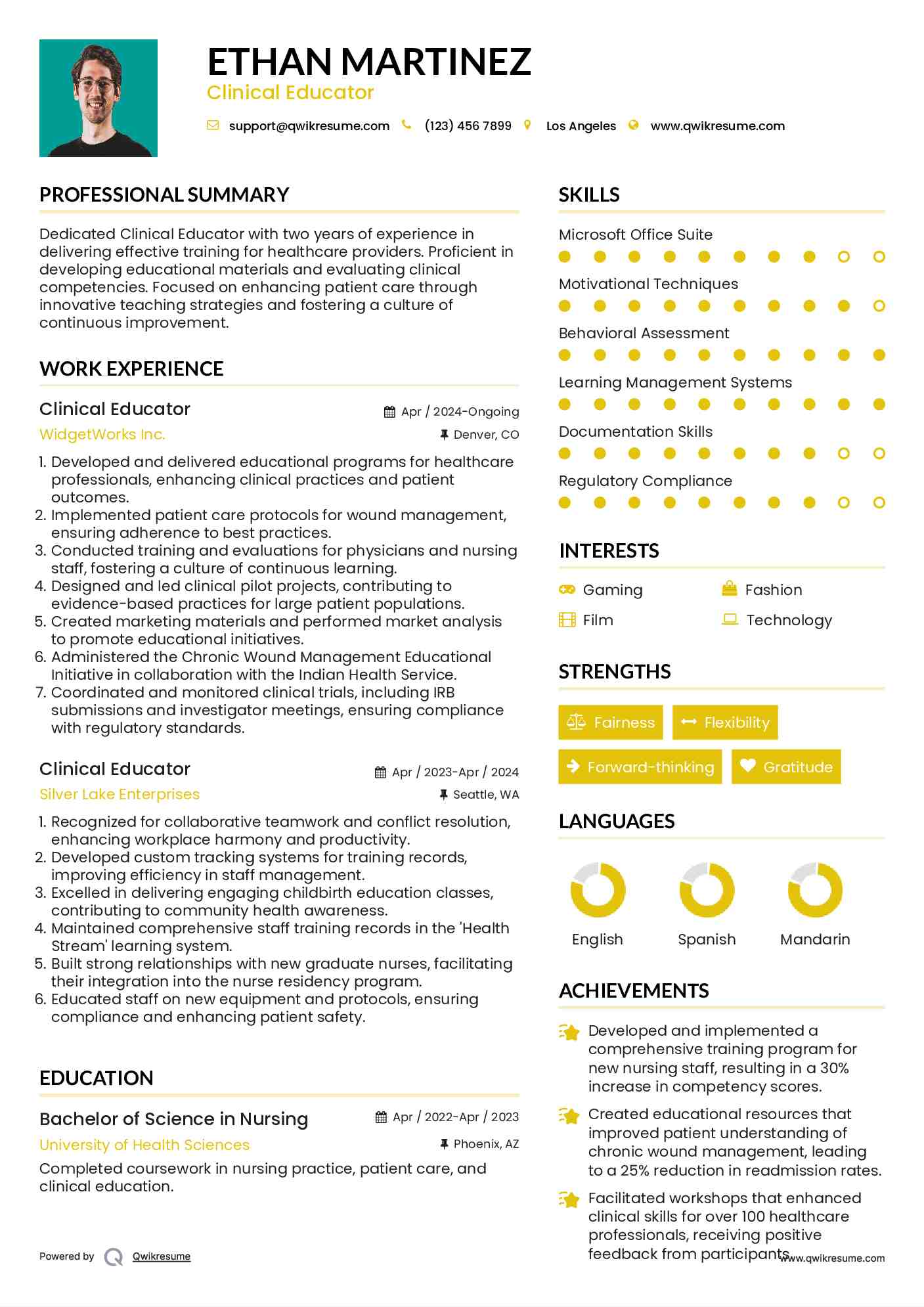 Clinical Educator Resume Sample
