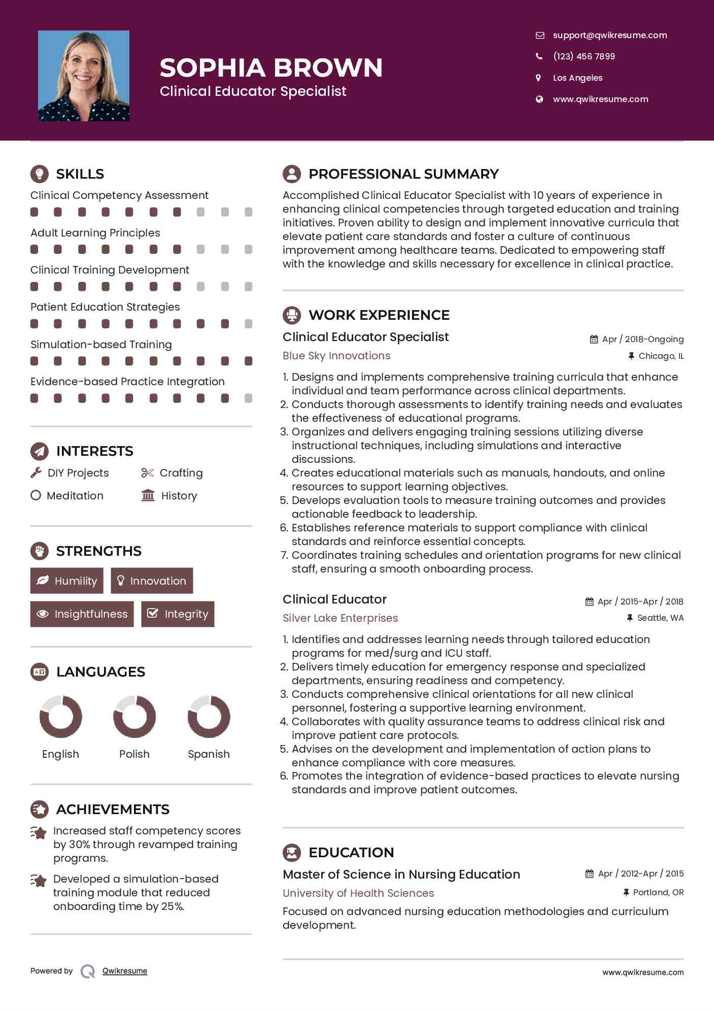 Clinical Educator Specialist Resume Format