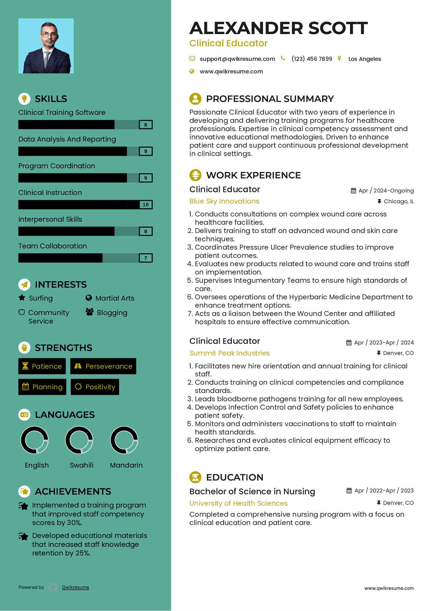 Clinical Educator Resume Example