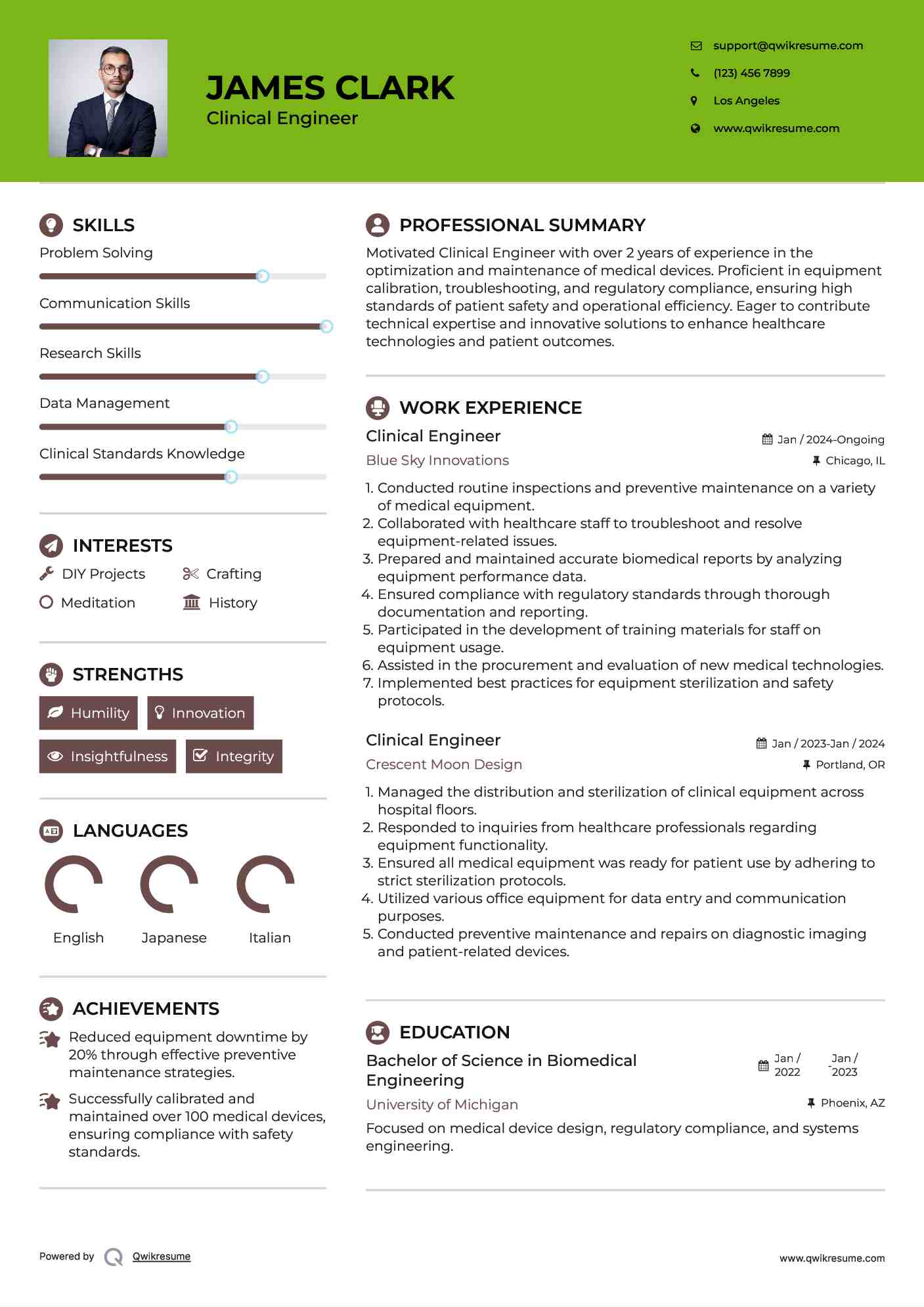 Clinical Engineer Resume Model