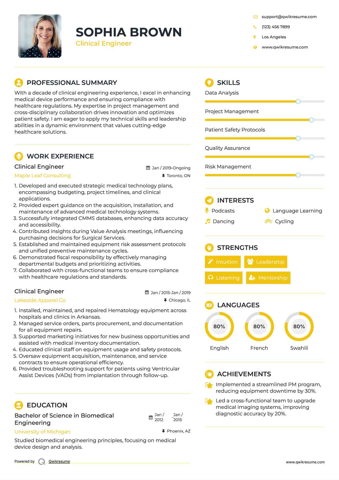 Clinical Engineer Resume Sample