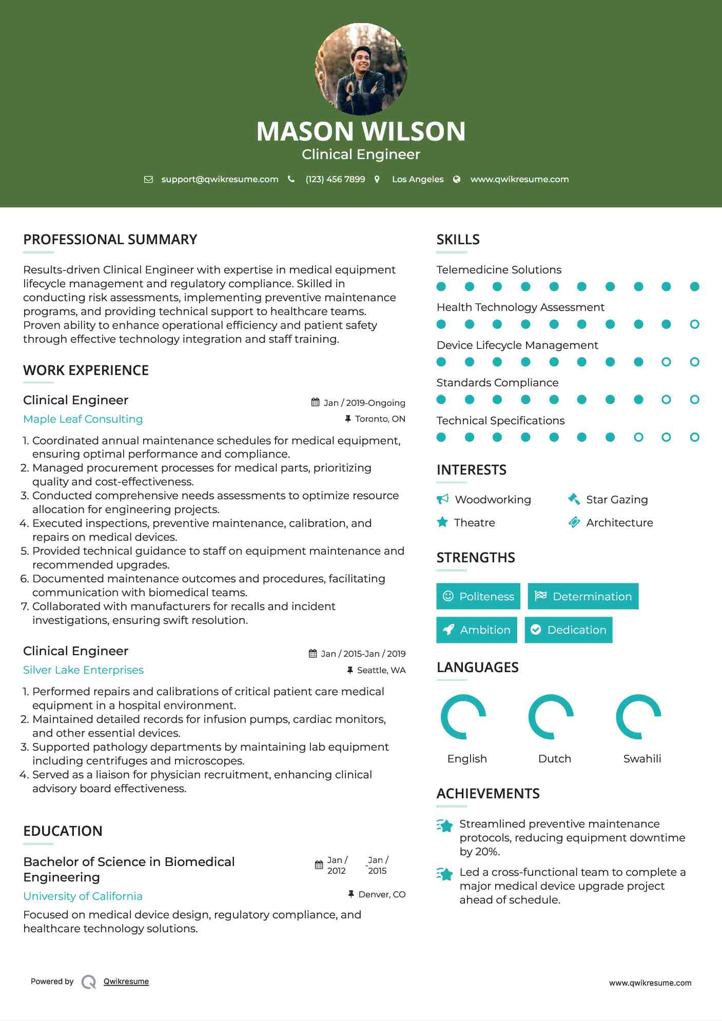 Clinical Engineer Resume Format