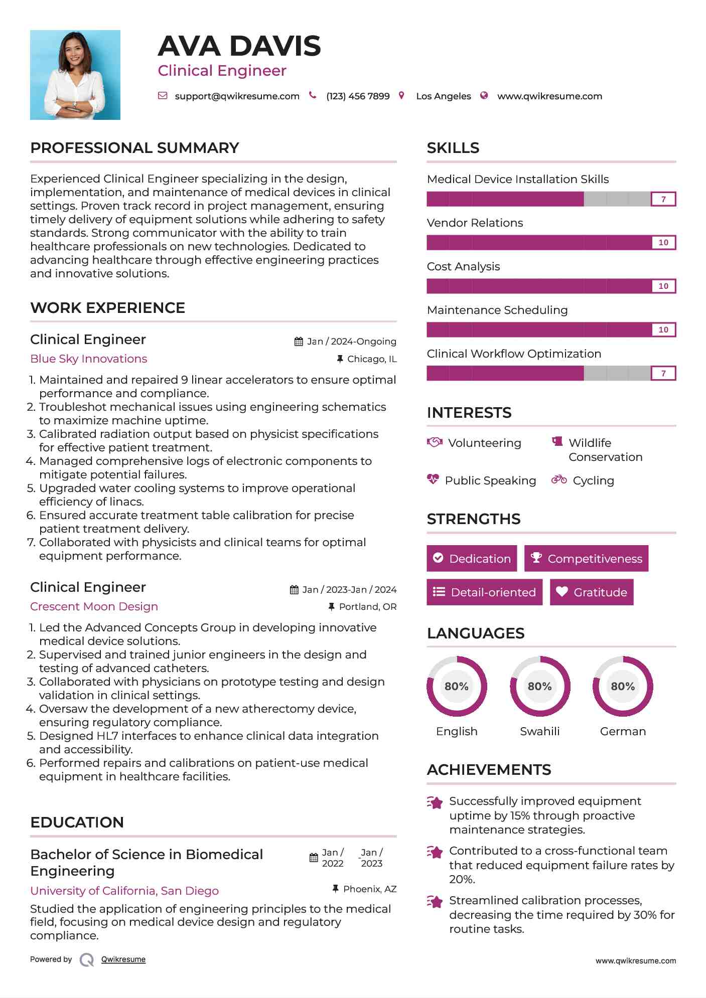 Clinical Engineer Resume Example