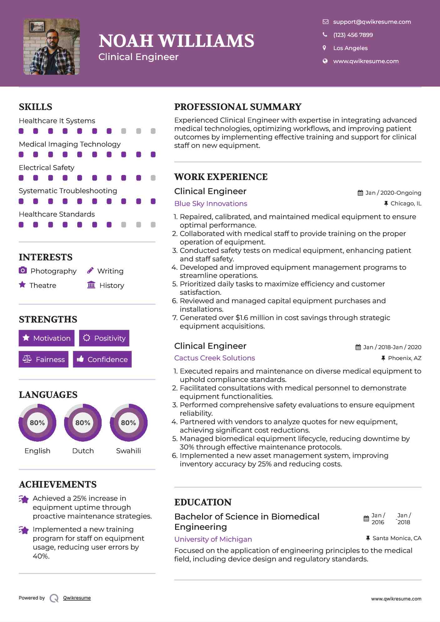 Clinical Engineer Resume Template